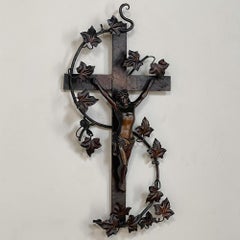 Antique Painted Wrought Iron Crucifix