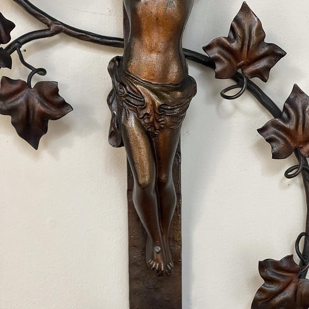 Antique Painted Wrought Iron Crucifix For Sale 2