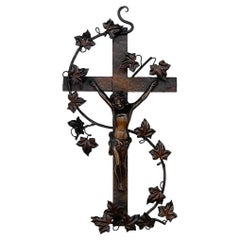 Antique Painted Wrought Iron Crucifix