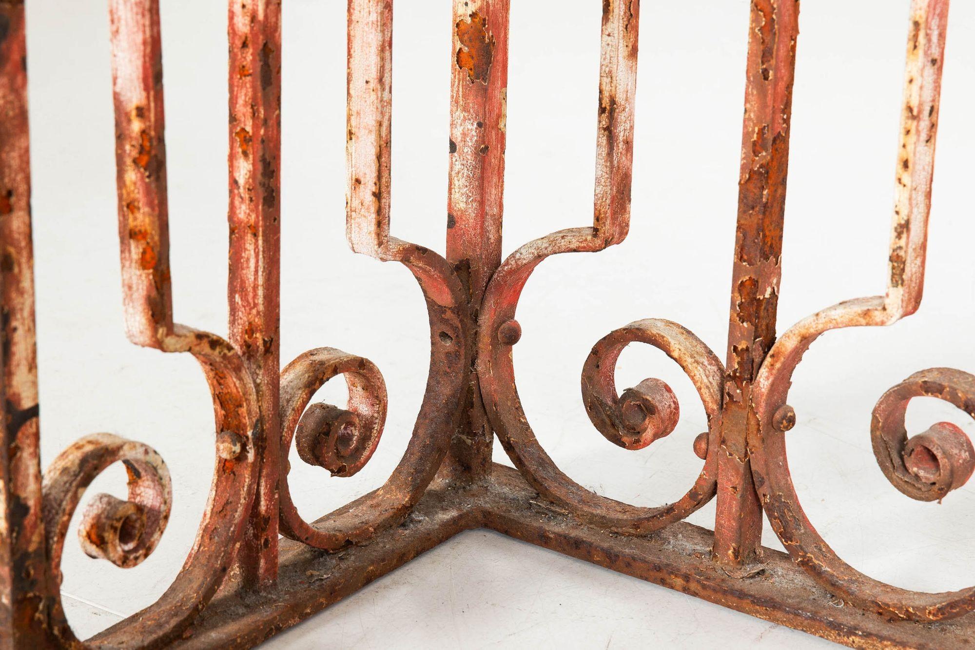 Antique Painted Wrought-Iron Red Marble Architectural Console Pier Table For Sale 5