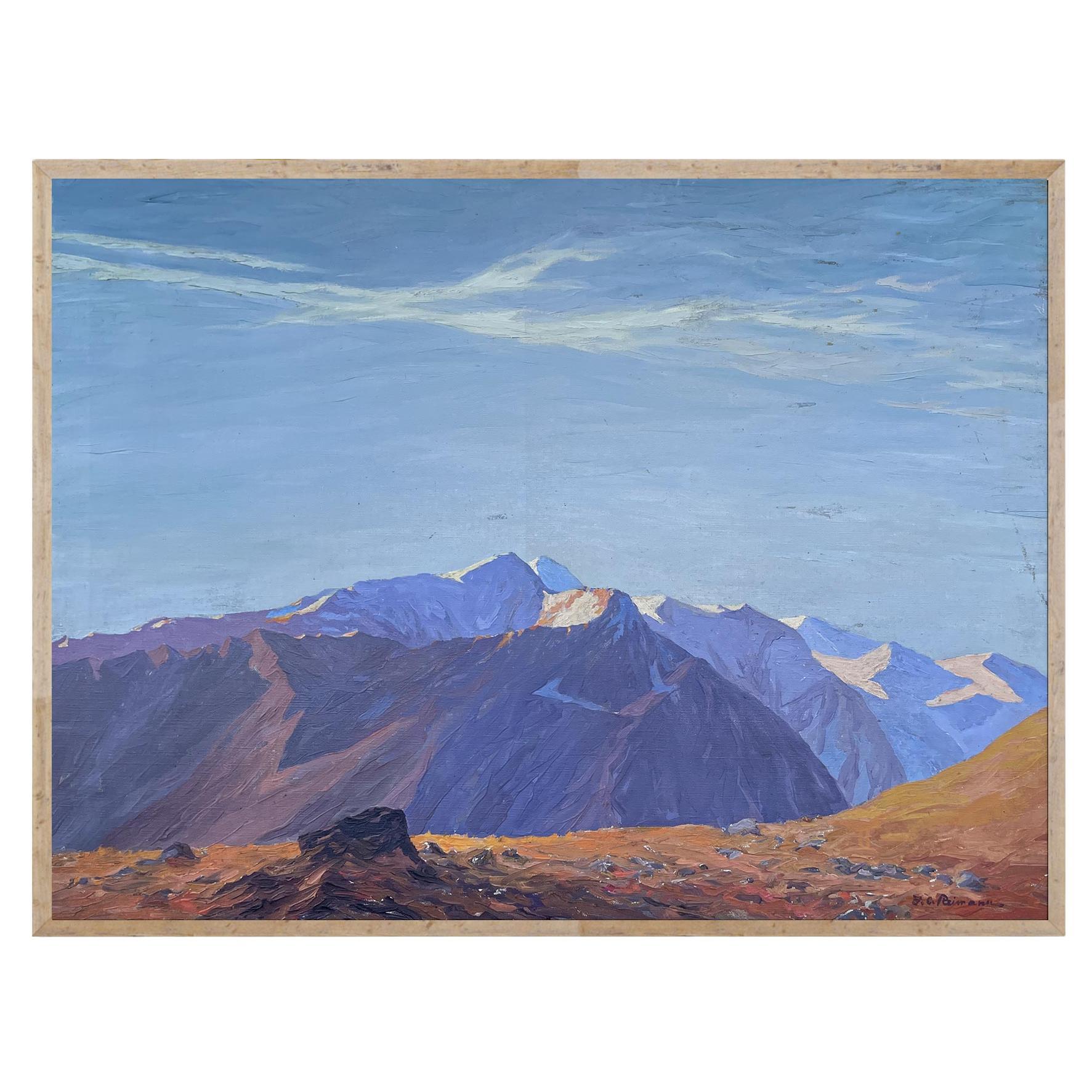 Antique Painting Alpine Landscape, Oil On Canvas in vendita