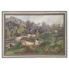 Antique Painting Alpine Landscape, "Tirecorne, Courmayeur", Oil On Canvas