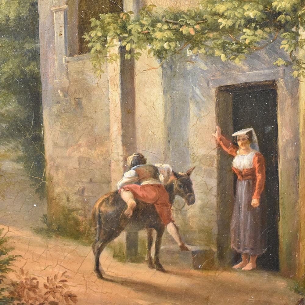 Painted Antique Painting, Animated Italian Landscape, Nature Painting, XIX Century