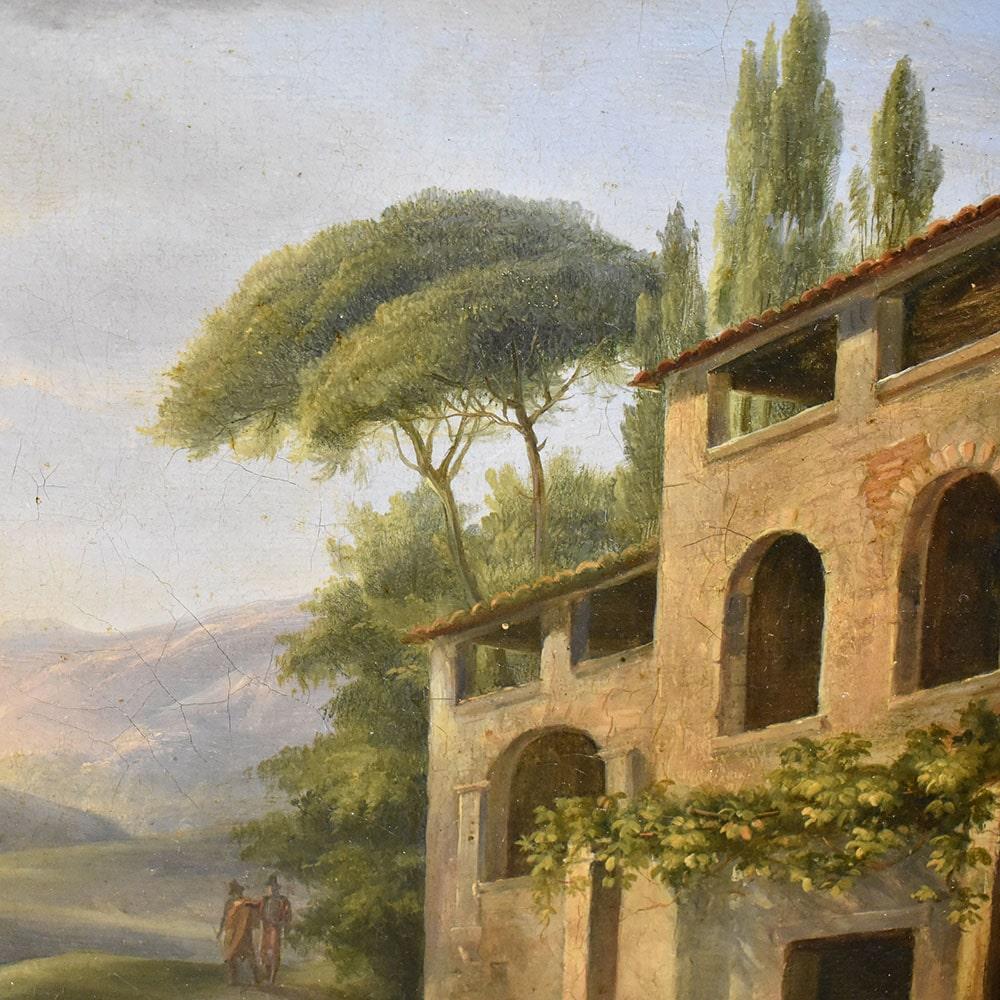 Antique Painting, Animated Italian Landscape, Nature Painting, XIX Century In Good Condition In Breganze, VI