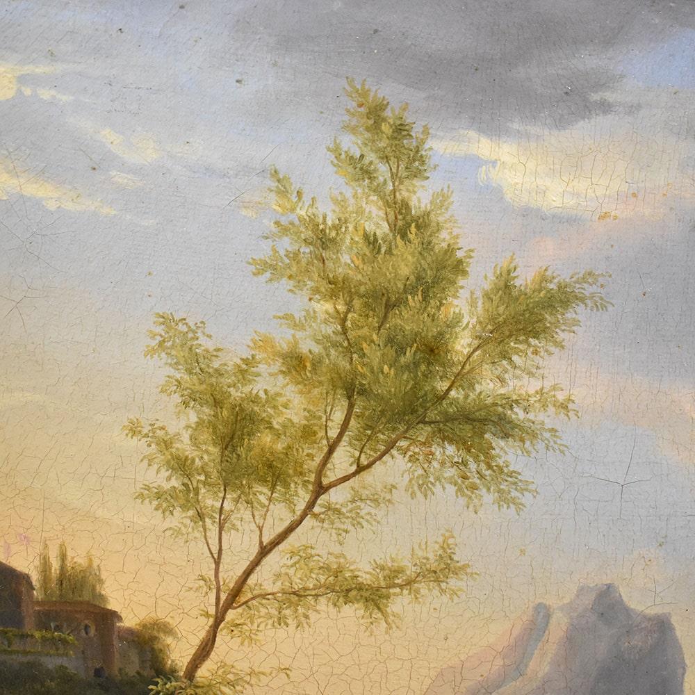 19th Century Antique Painting, Animated Italian Landscape, Nature Painting, XIX Century