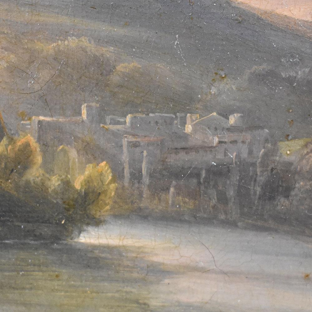Canvas Antique Painting, Animated Italian Landscape, Nature Painting, XIX Century