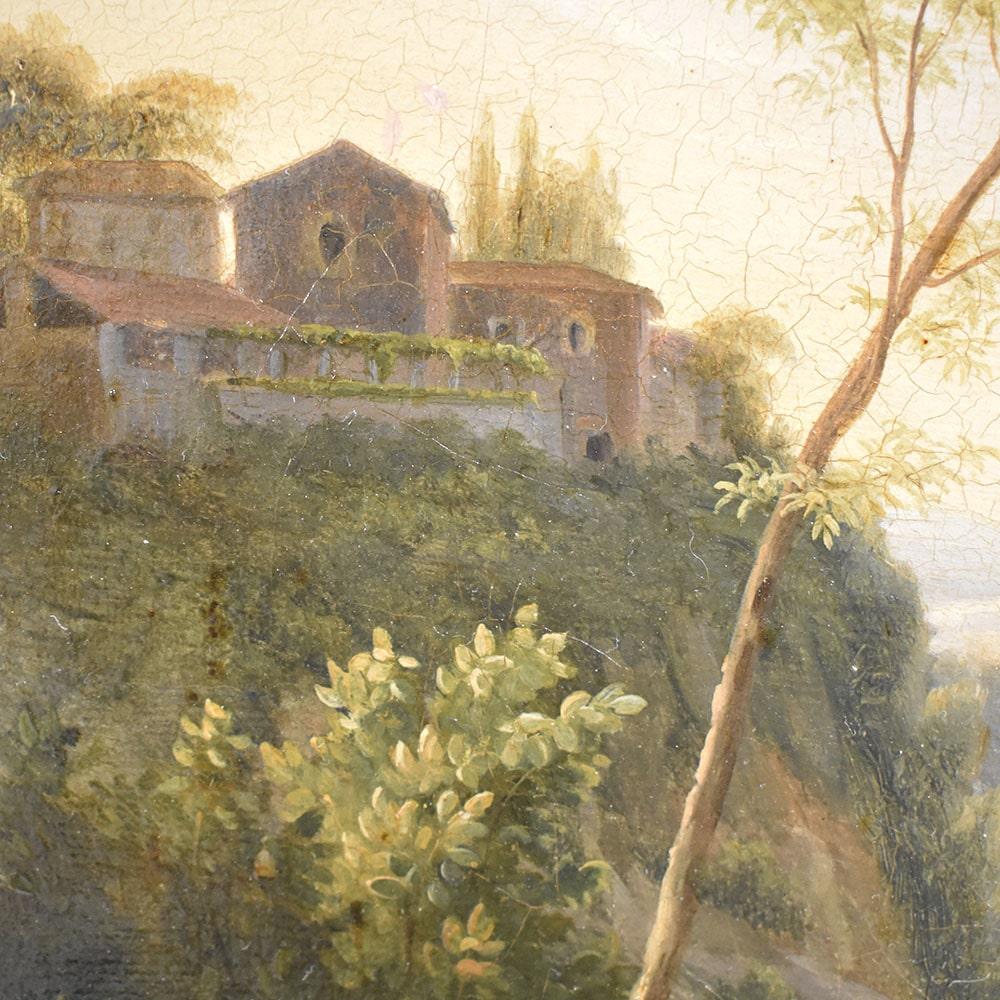 Antique Painting, Animated Italian Landscape, Nature Painting, XIX Century 1