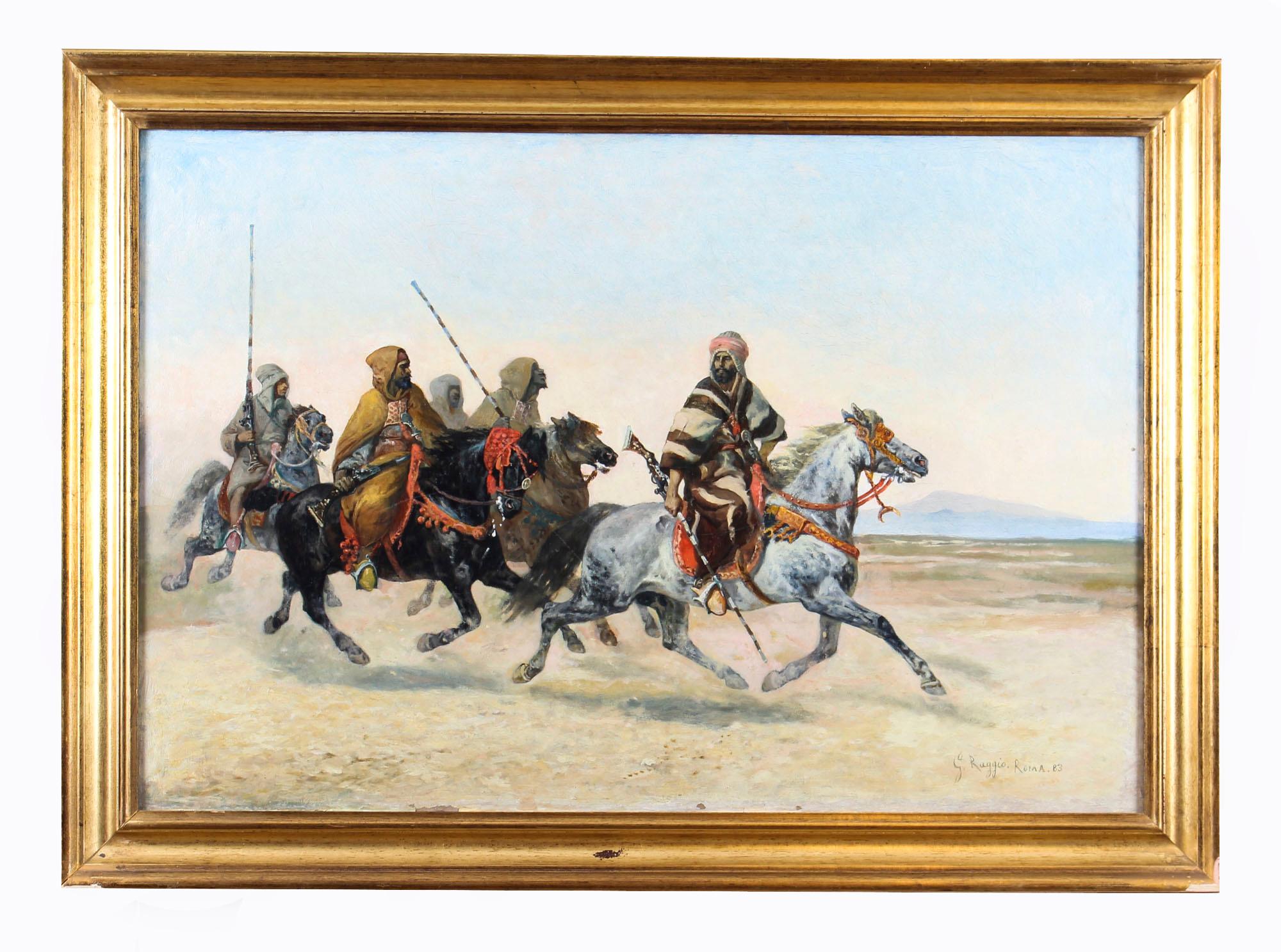 Antique Painting Bedouin War Party by Giuseppe Raggio 1883 19th Century 6