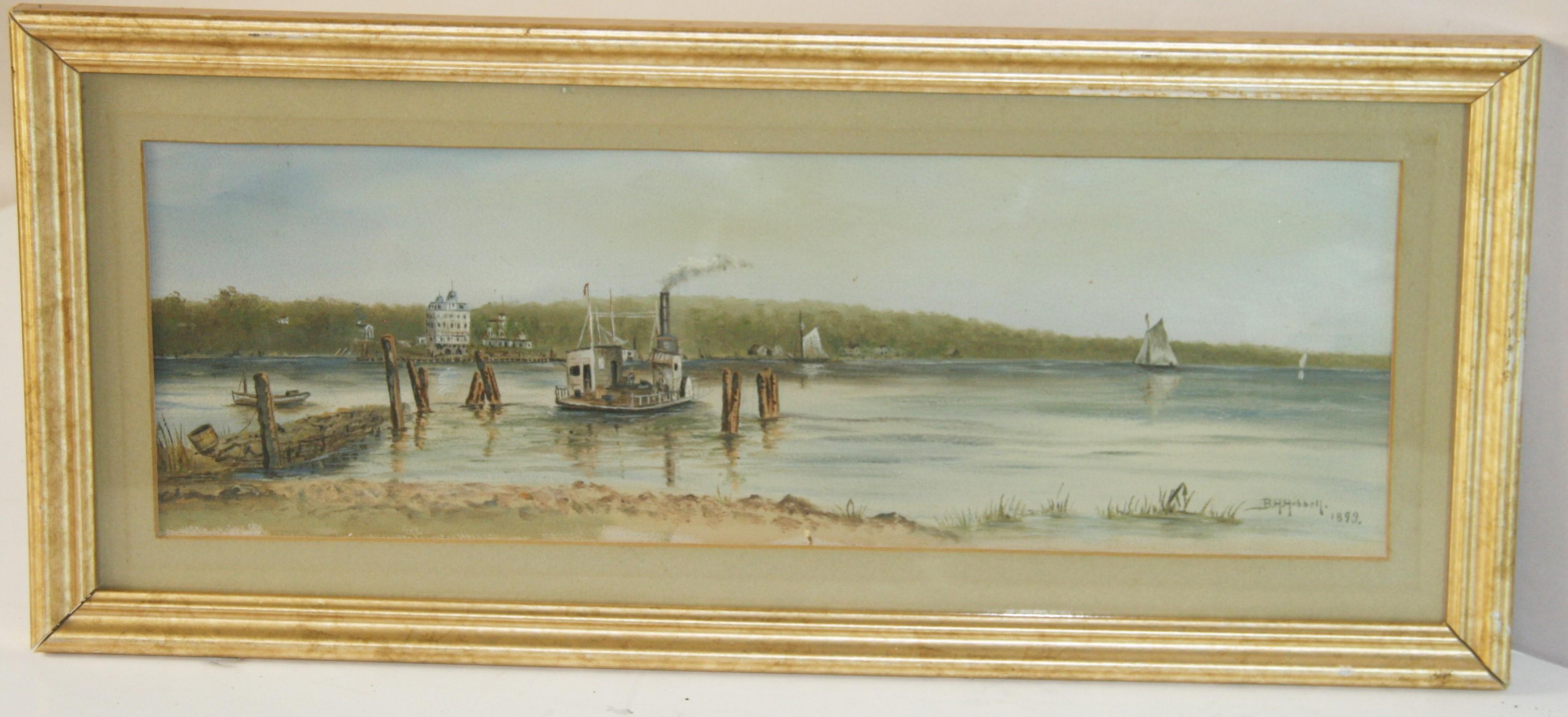 1748 Óleo antiguo  sobre papel que representa barcos a lo largo del Mississippi
1893 sihned B.H.Hubbell
Tamaño de la imagen 17,5x6