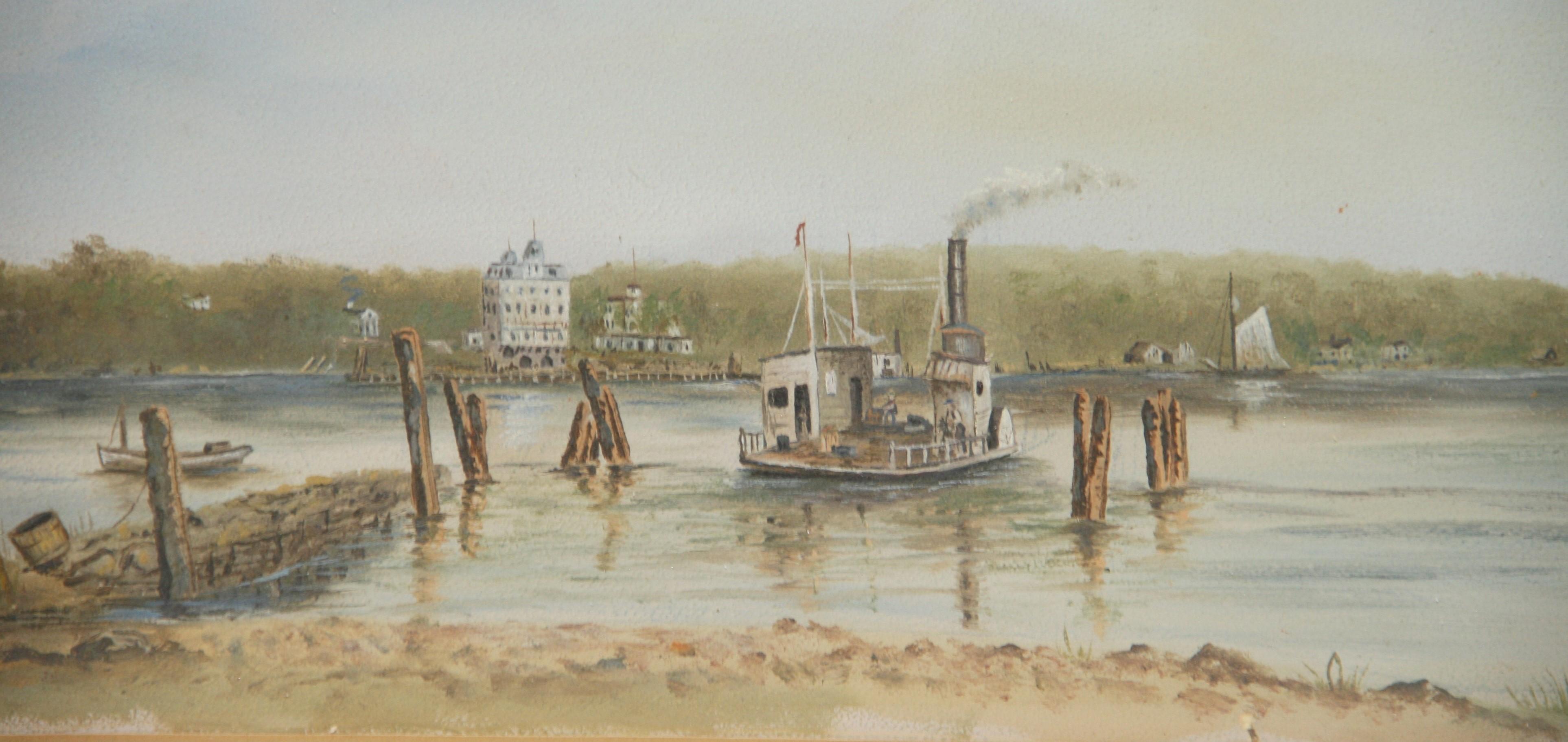 Pintura antigua Barcos por el Mississippi