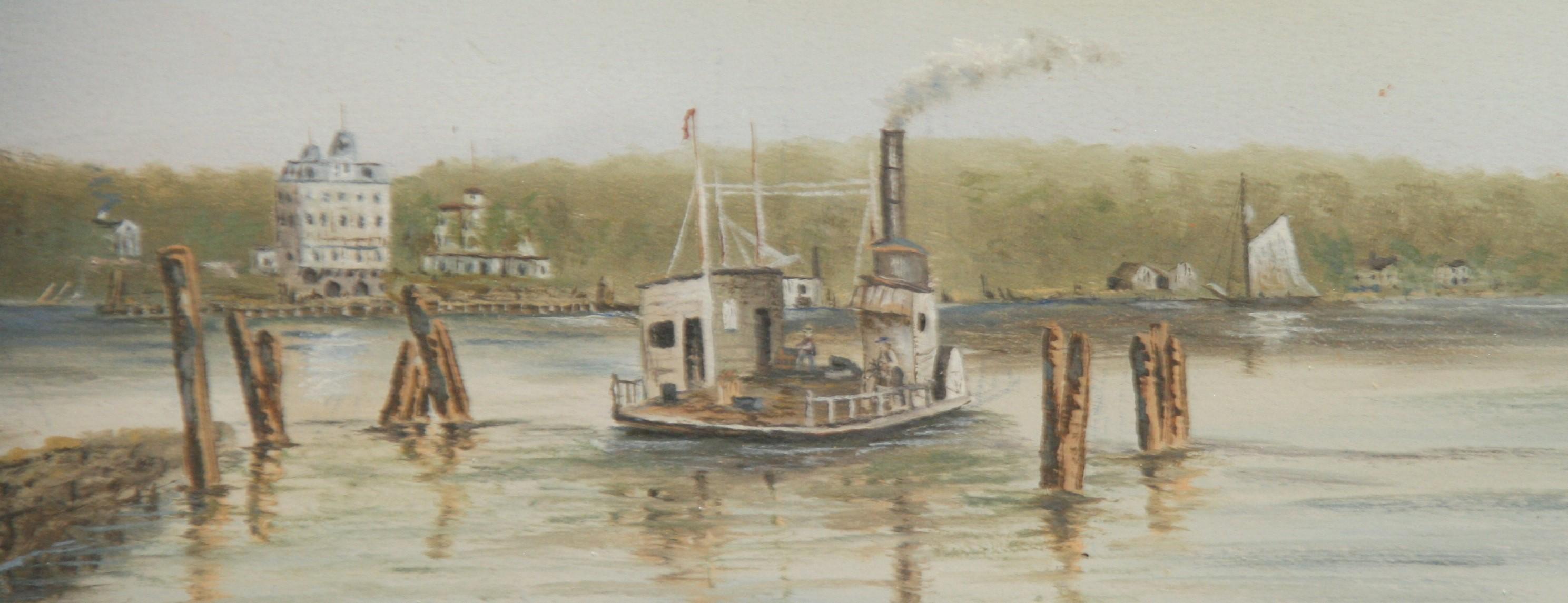 Pintura antigua Barcos por el Mississippi