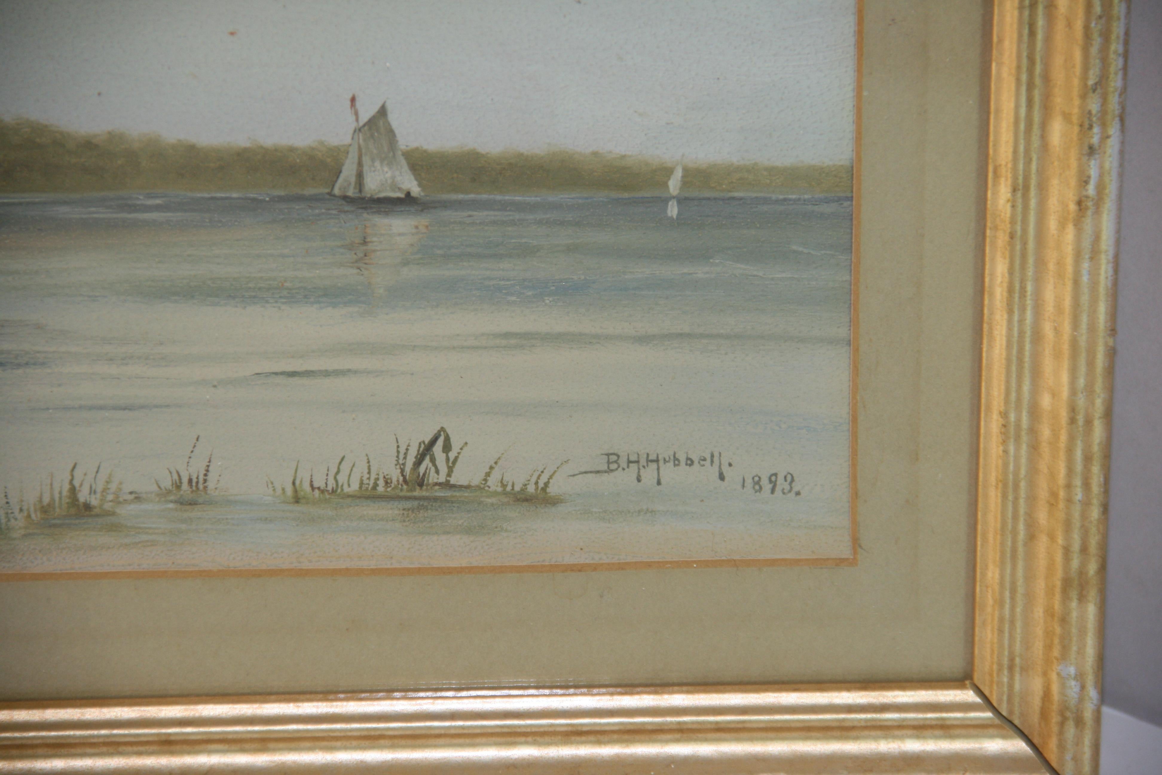 Pintura antigua Barcos por el Mississippi