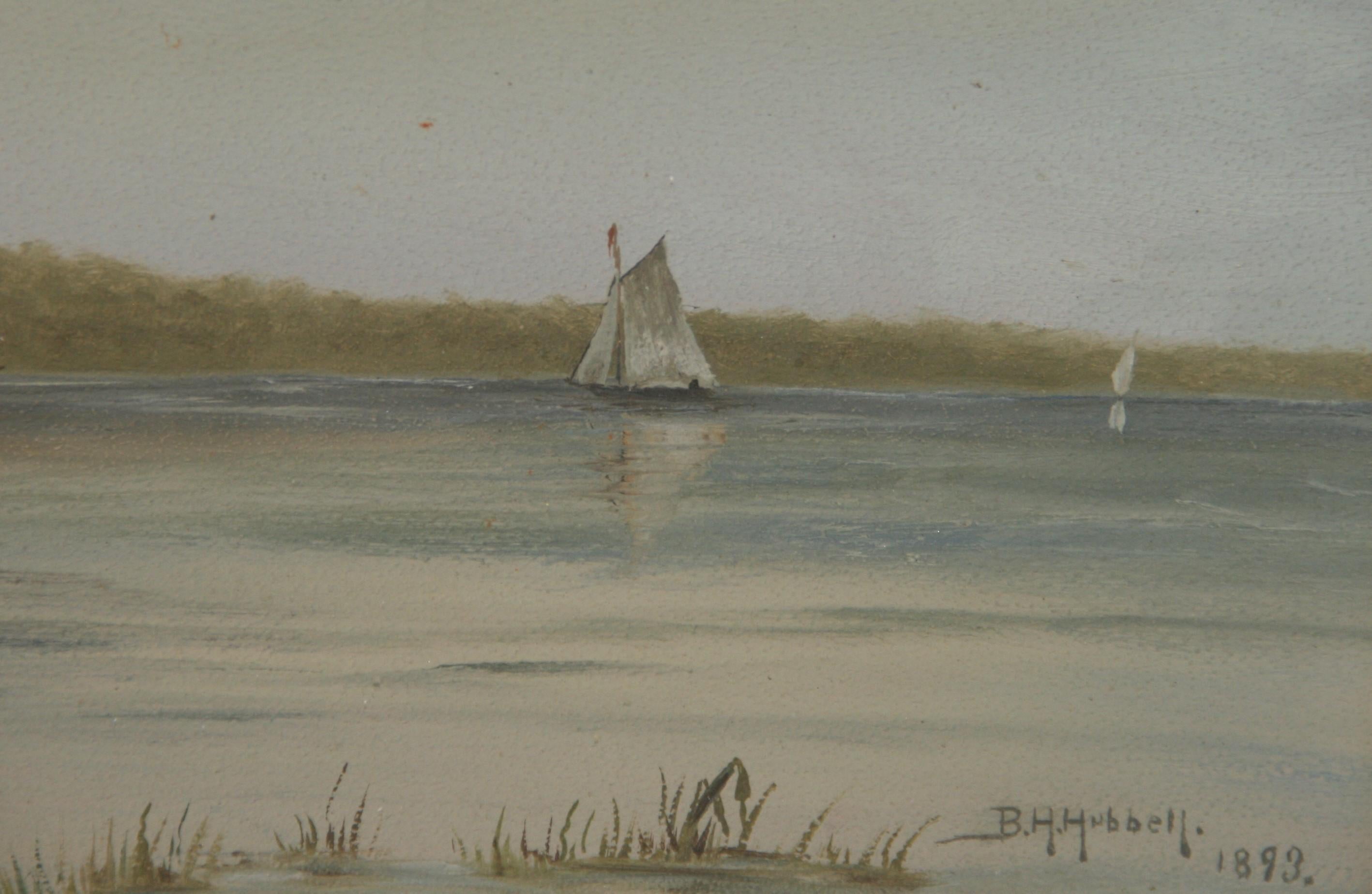 Pintura antigua Barcos por el Mississippi