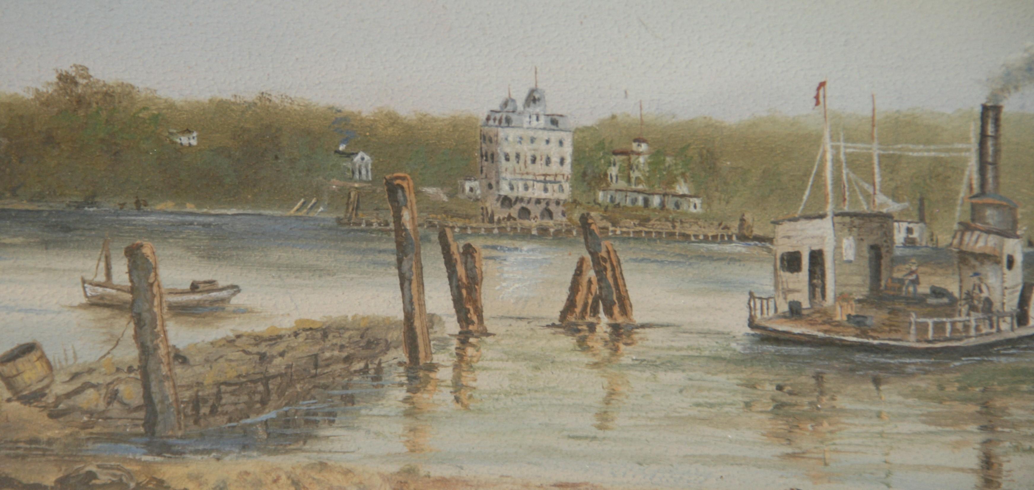 Pintura antigua Barcos por el Mississippi