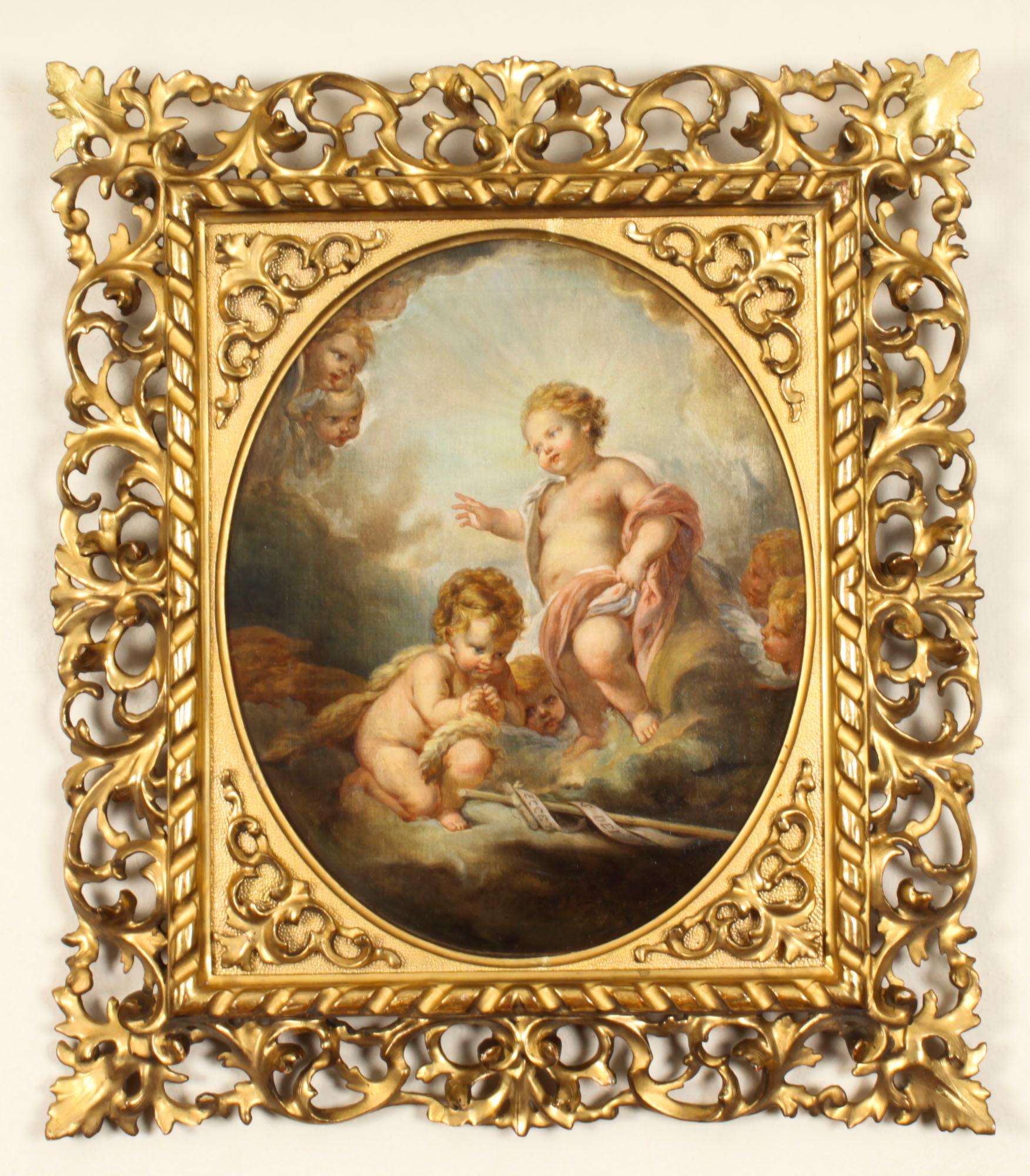 Antique Painting Boy Jesus In Florentine Frame 19thC For Sale 6