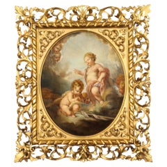 Antique Painting Boy Jesus In Florentine Frame 19thC