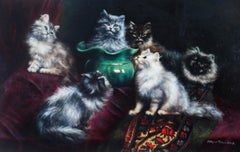 Antique Painting by Agnes Augusta Talboys "Pussies in conference" 19th Century