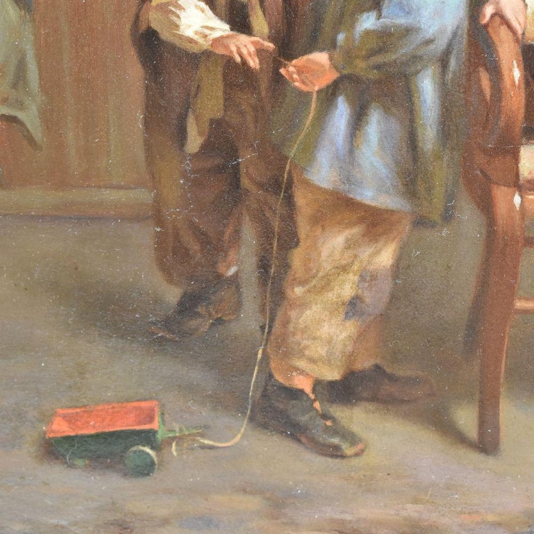 Antique Painting, Children playing Portrait Painting, Oil Painting, XIX