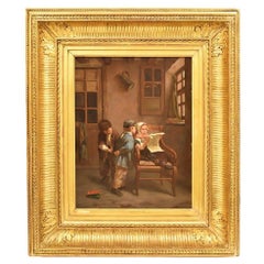 Antique Painting, Children playing Portrait Painting, Oil Painting, XIX Century.