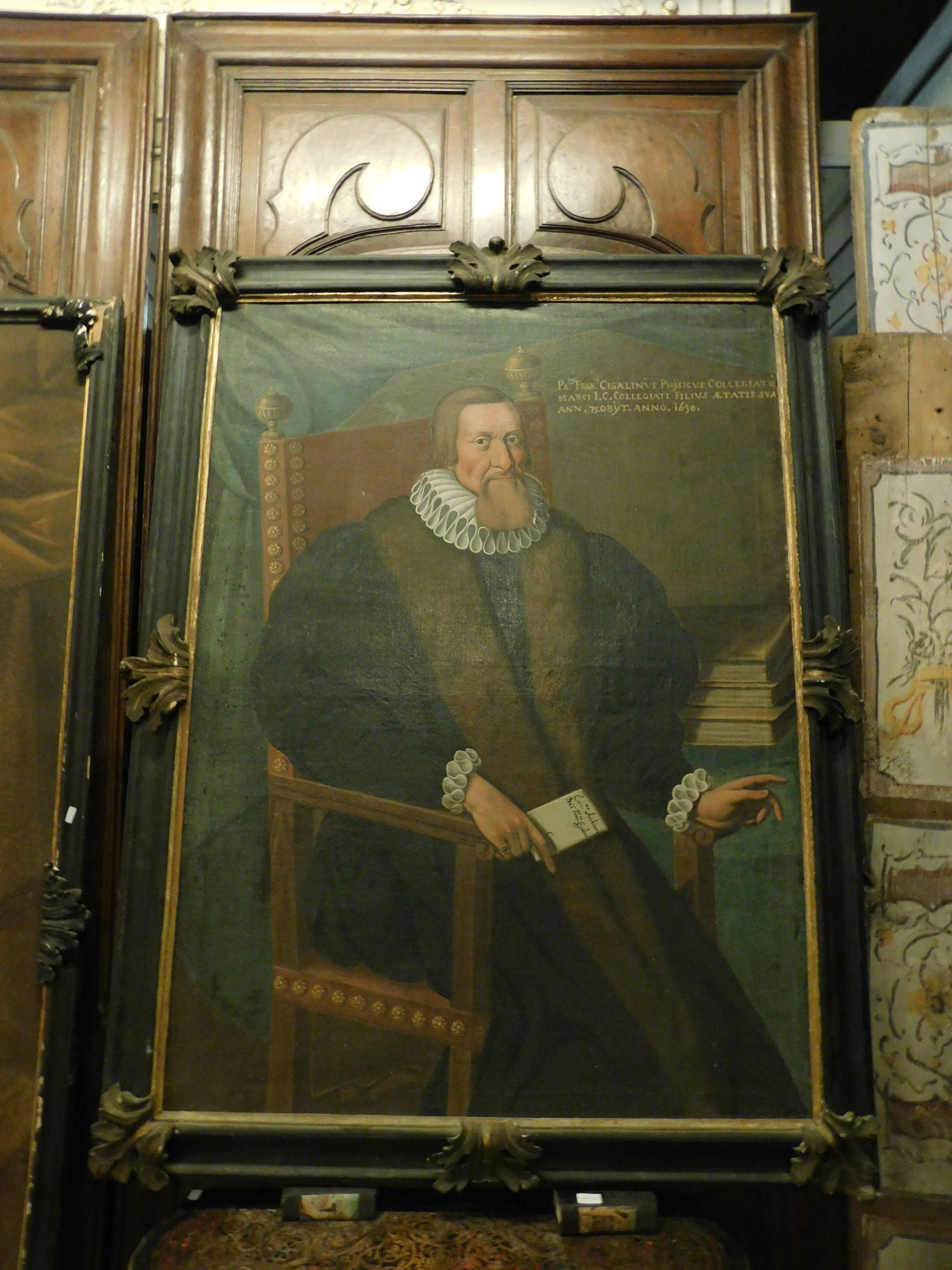 Italian Antique Painting Depicting a Doctor of the Noble Cigalini Family, 1600, Italy