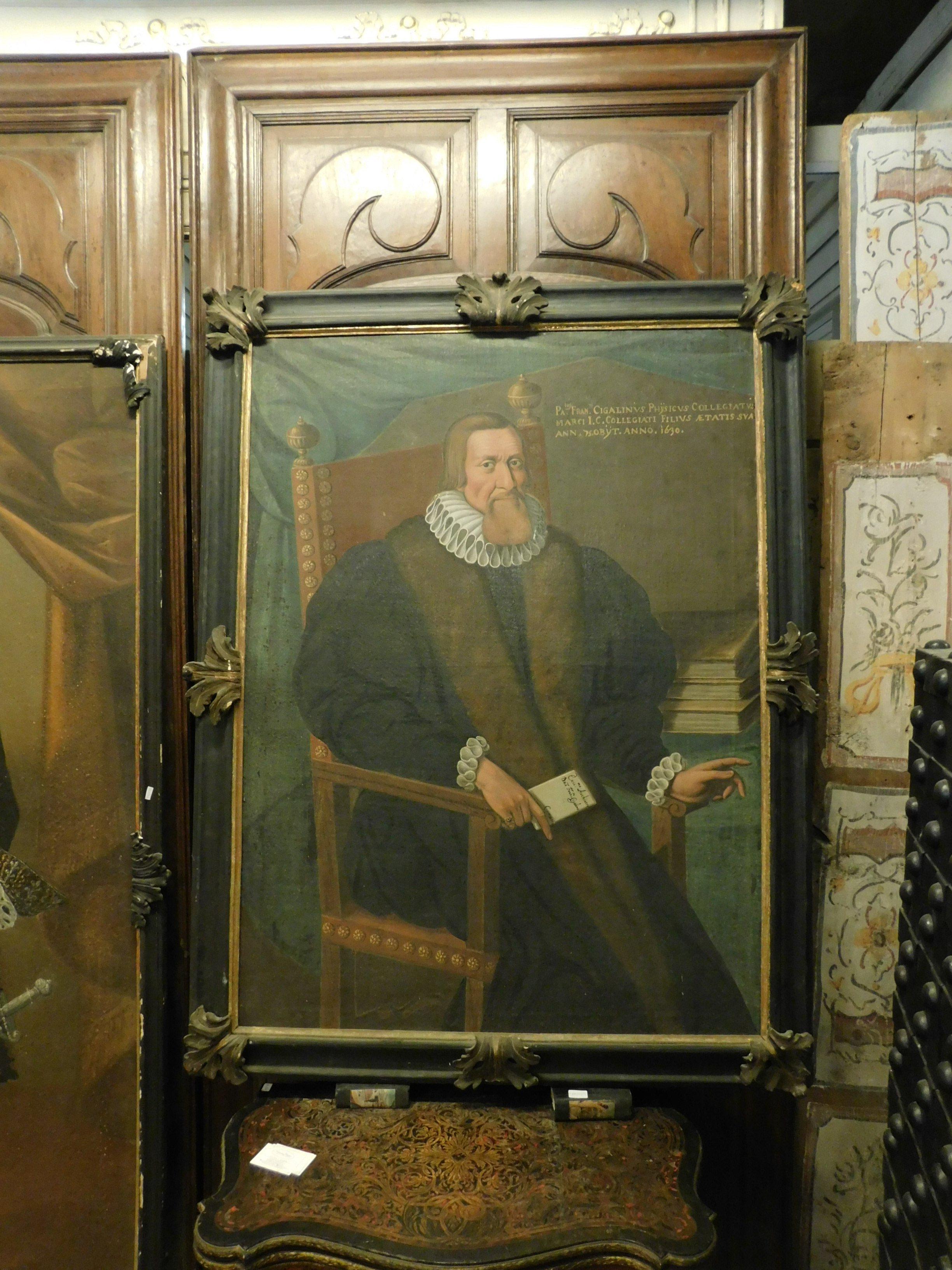 Hand-Painted Antique Painting Depicting a Doctor of the Noble Cigalini Family, 1600, Italy