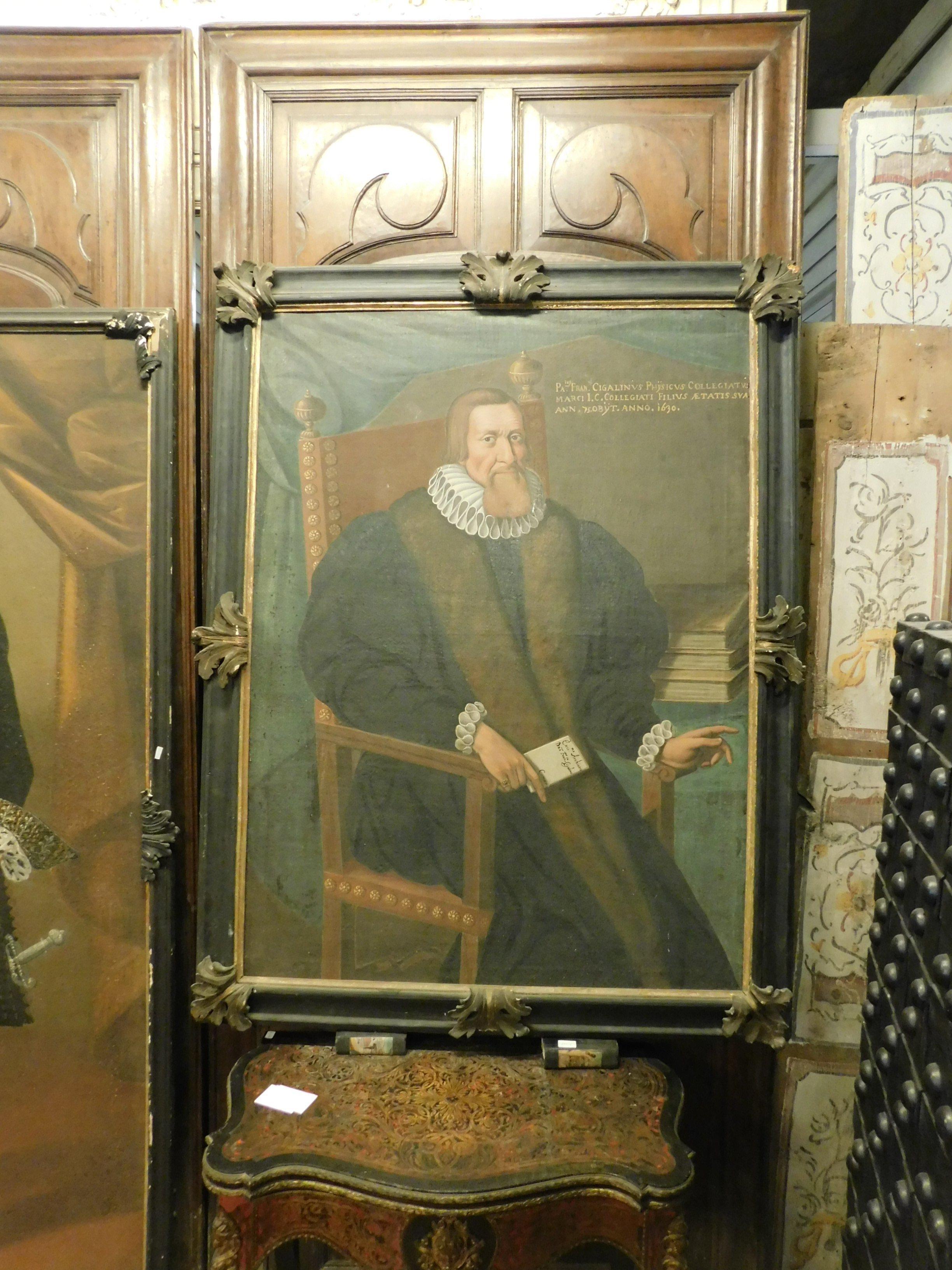 Antique Painting Depicting a Doctor of the Noble Cigalini Family, 1600, Italy In Good Condition In Cuneo, Italy (CN)