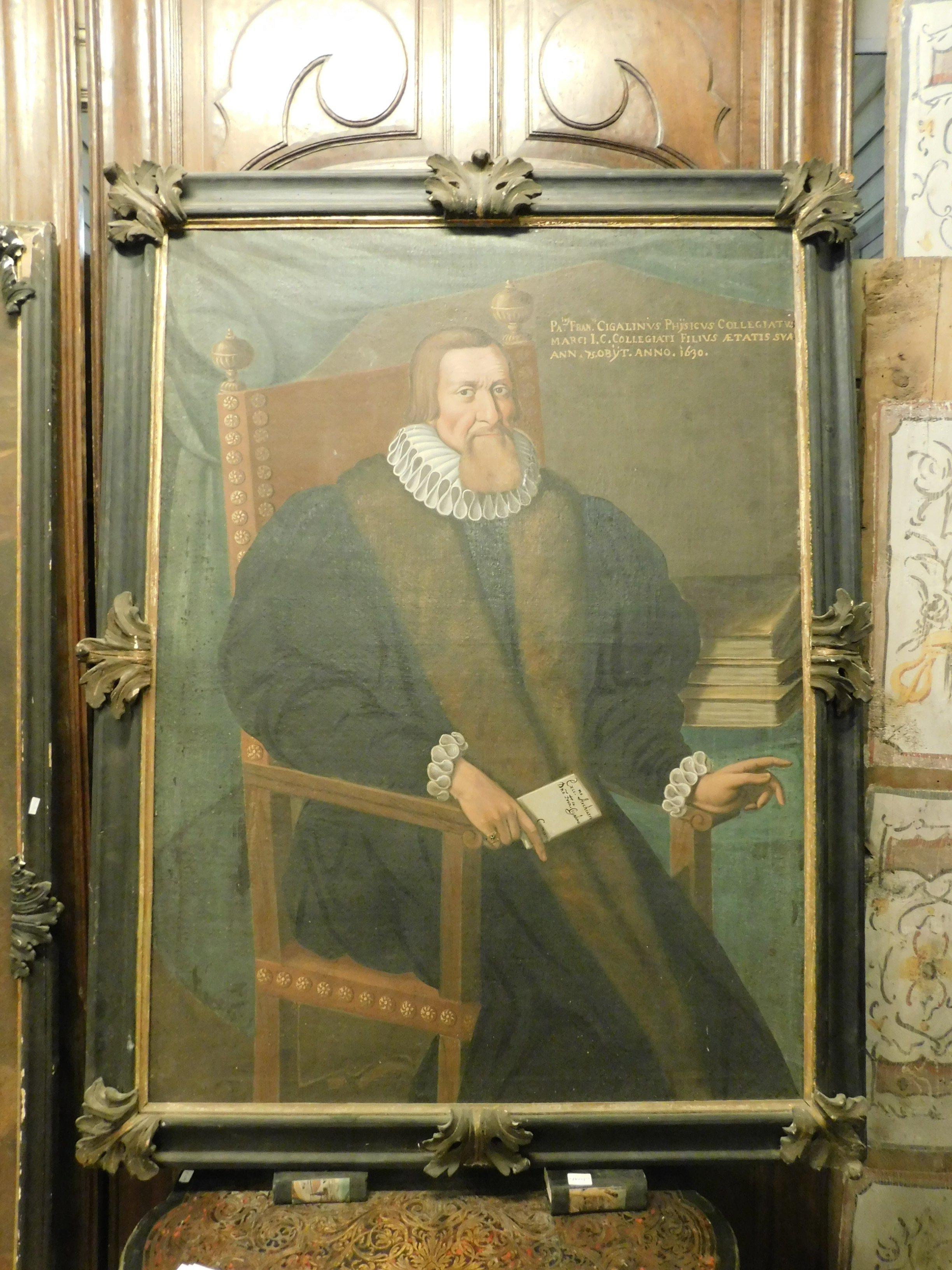 18th Century and Earlier Antique Painting Depicting a Doctor of the Noble Cigalini Family, 1600, Italy
