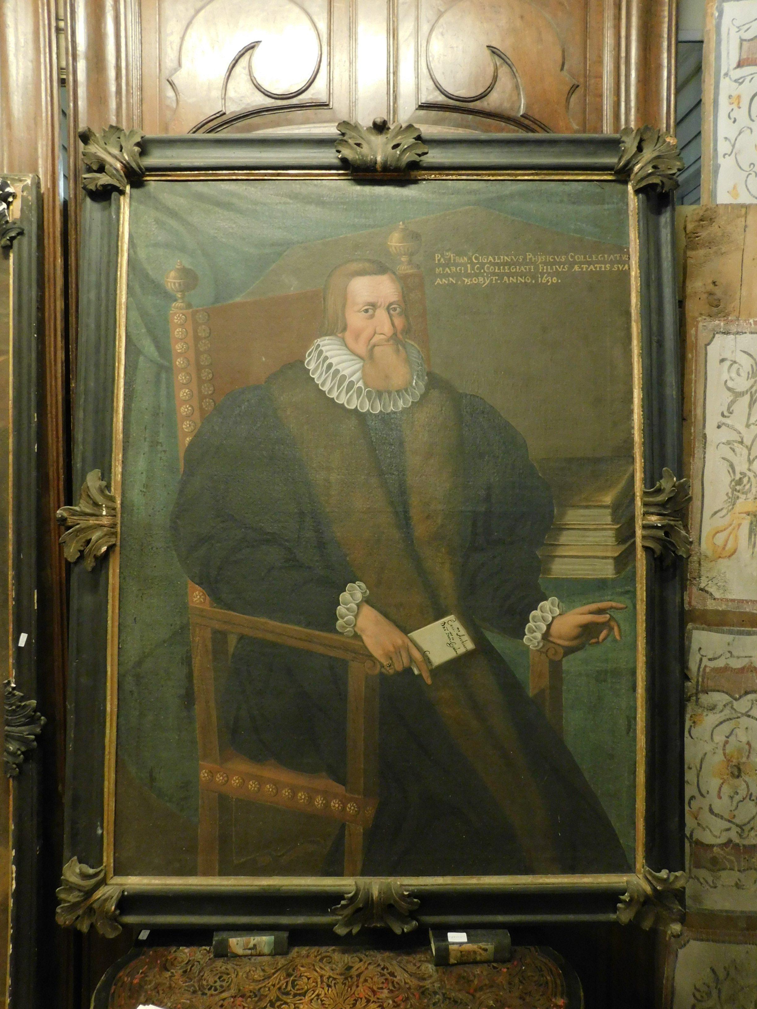 Canvas Antique Painting Depicting a Doctor of the Noble Cigalini Family, 1600, Italy