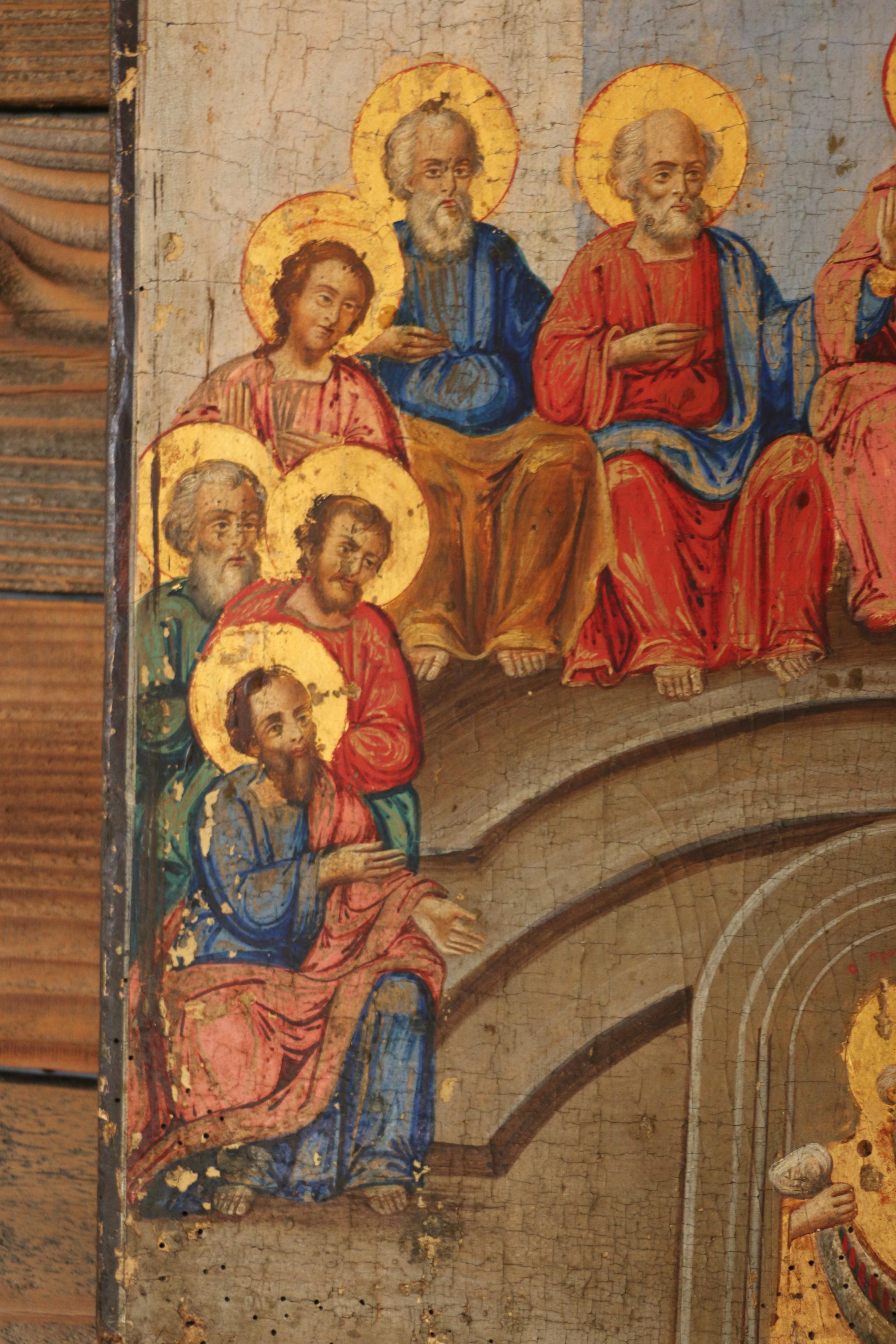 Feuille d'or Peinture ancienne Descente de l'Esprit Saint sur les Apôtres en vente