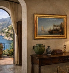 Antique Painting Eugene Lepoittevin Signed and Dated 1851 Mediterranean Marina