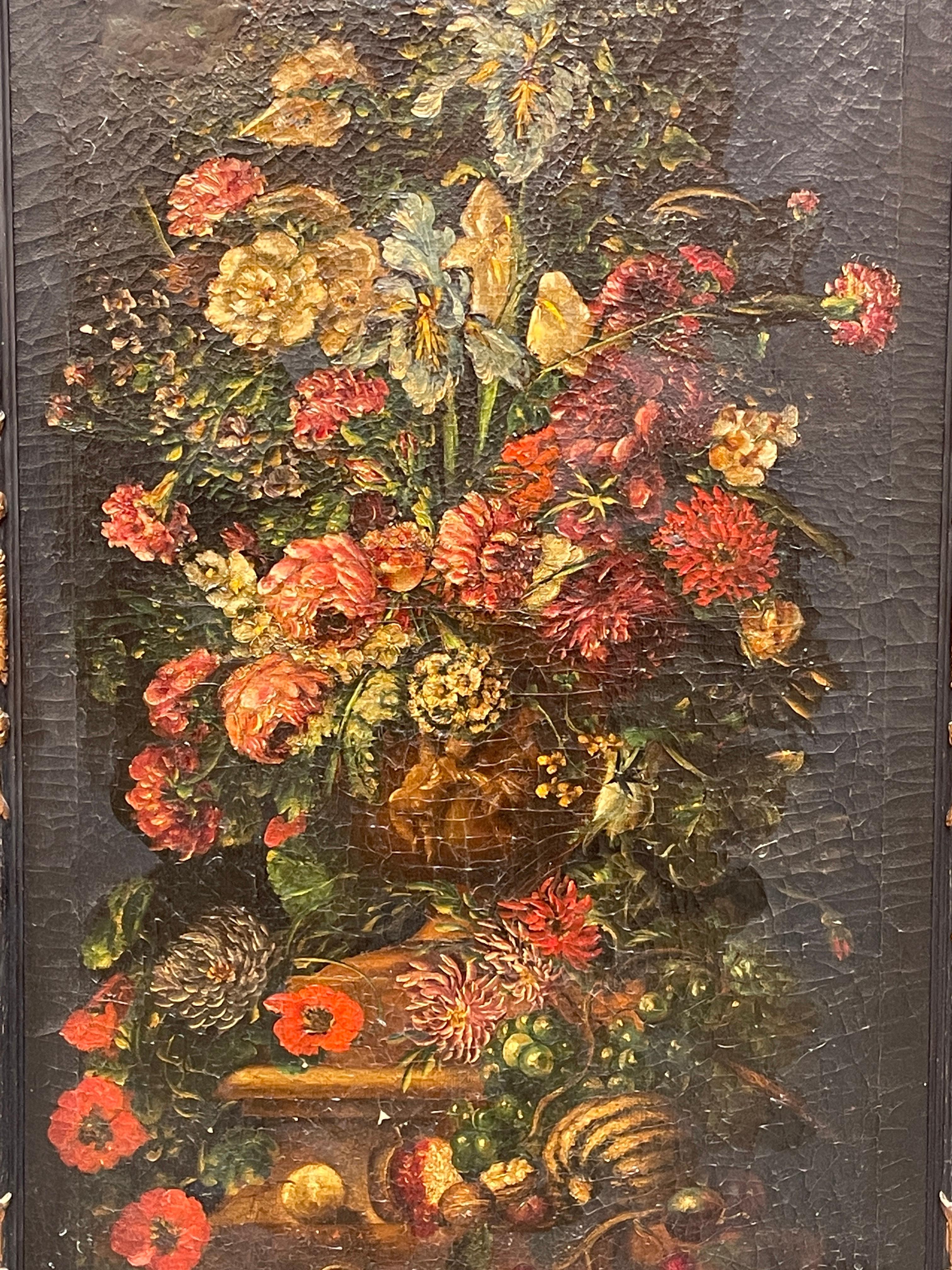 Antikes Gemälde, flämisch, Blumen, Banks nach Van Huysum
Ölgemälde auf Leinwand aus dem 18. Jahrhundert, das eine raffinierte Blumenkomposition darstellt und von einem Nachfolger von Van Huysum, Banks, geschaffen wurde.
Leinwand in gutem Zustand,