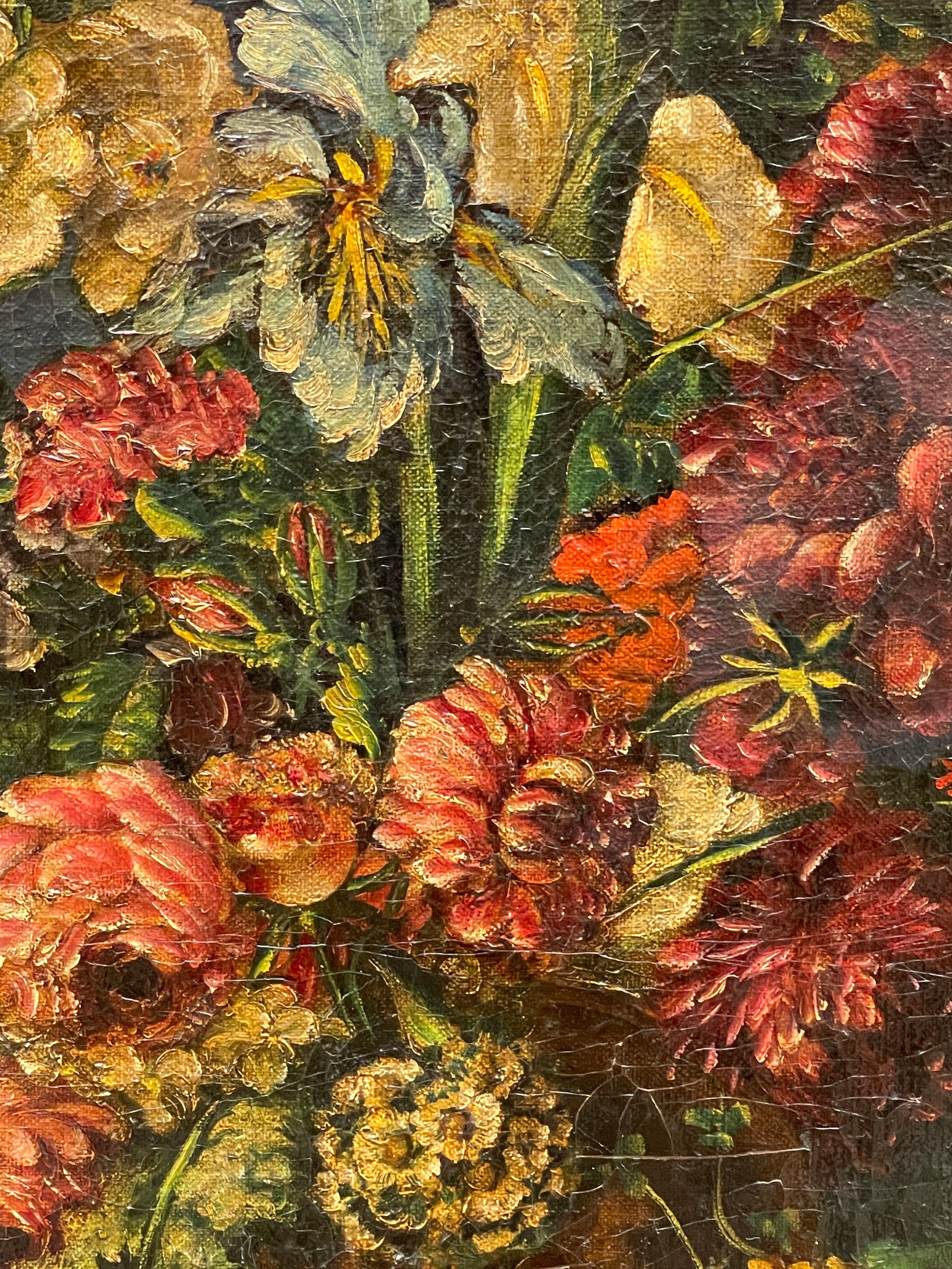 Baroque Antique Painting, Flemish, Flowers, Banks After Van Huysum For Sale