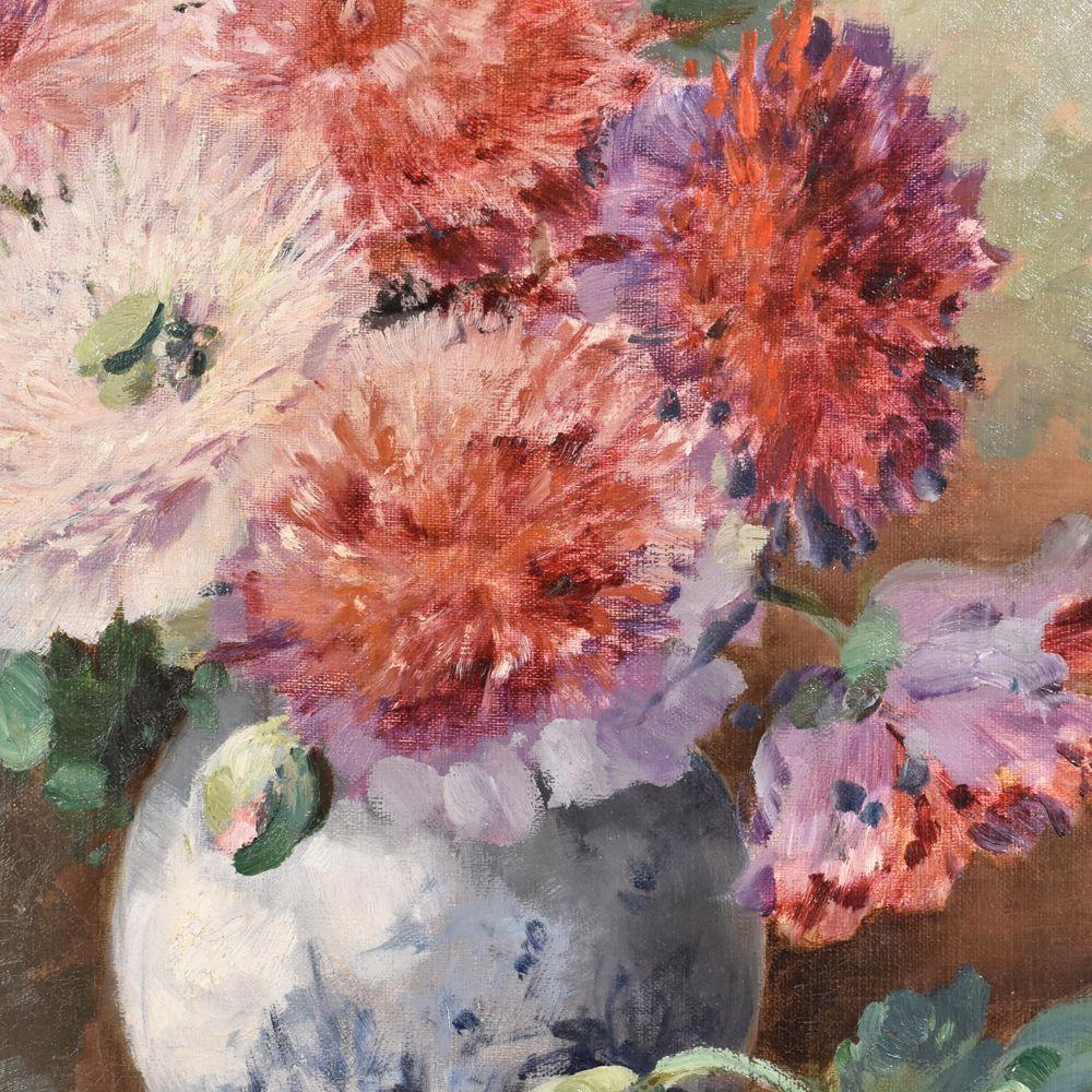 Painted Antique Painting, Flower Painting, Peonies Flowers, Oil on Canvas, 19th Century