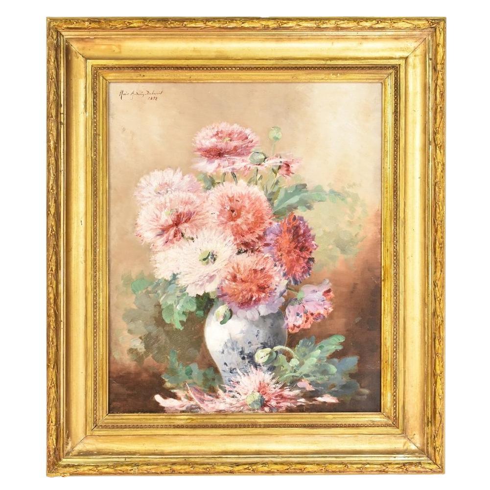 Antique Painting, Flower Painting, Peonies Flowers, Oil on Canvas, 19th Century