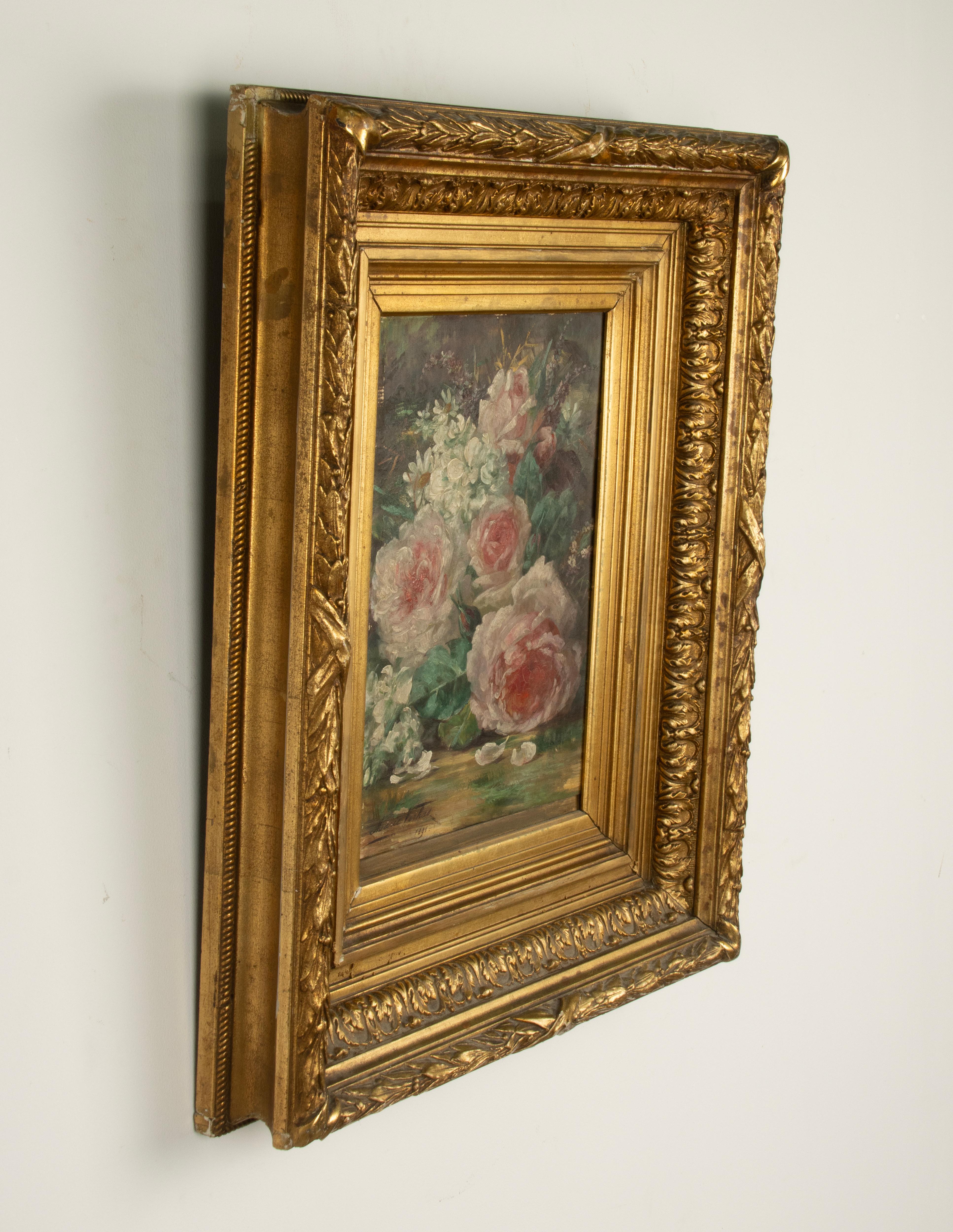 Pittura antica - Natura morta floreale Rose rosa - di Marie Verhas - 1891 in vendita 5