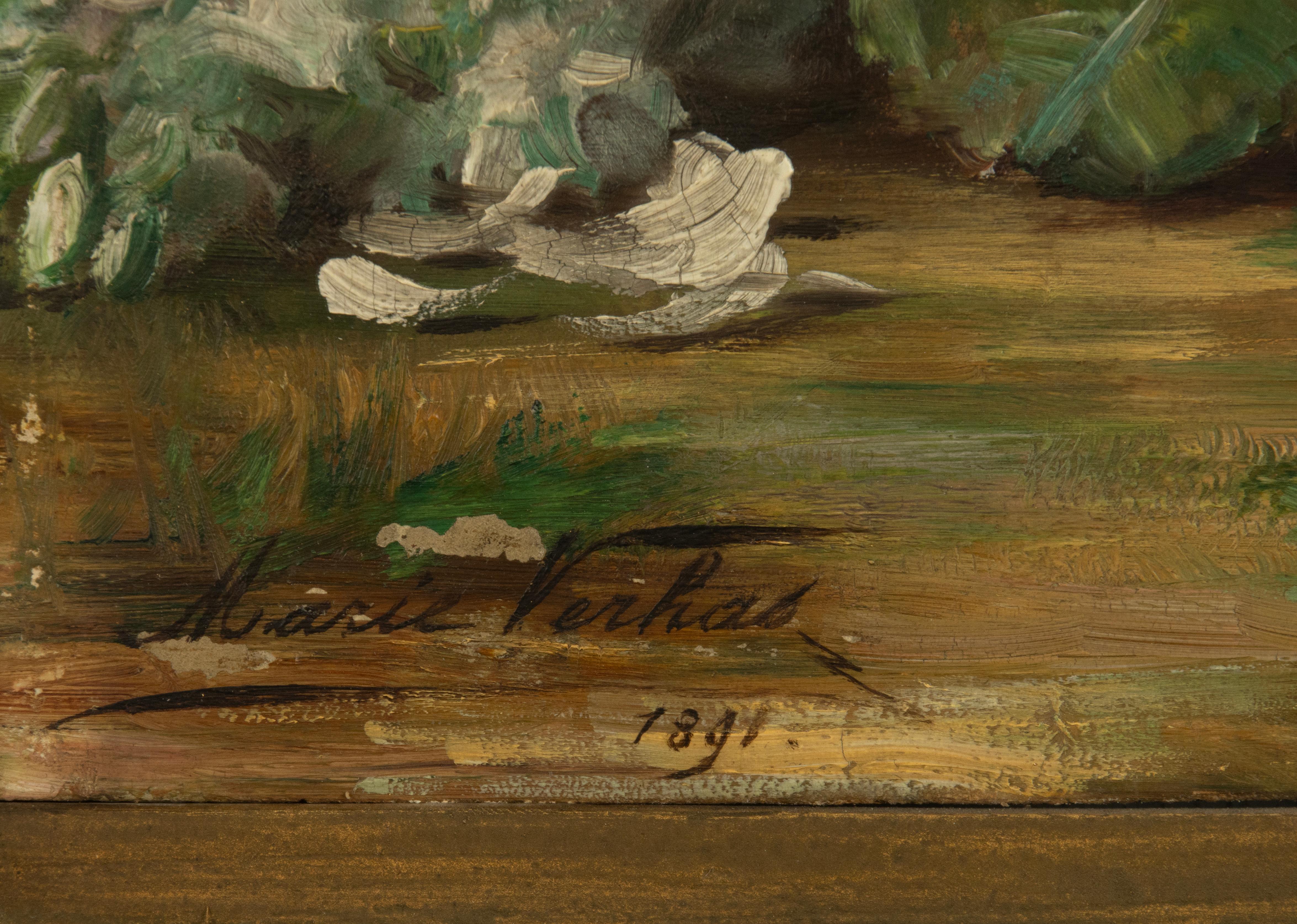 Belga Pittura antica - Natura morta floreale Rose rosa - di Marie Verhas - 1891 in vendita