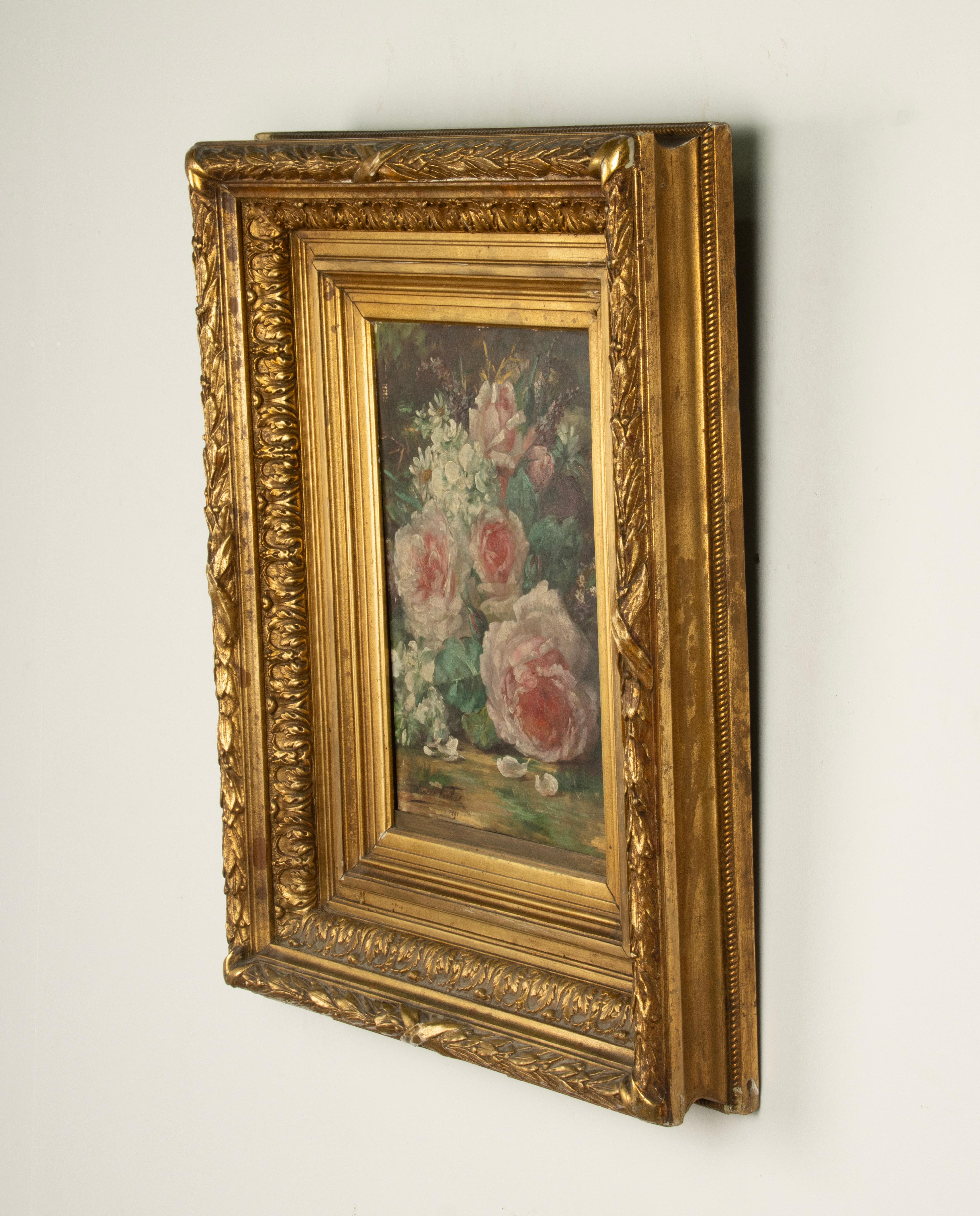 Fine XIX secolo Pittura antica - Natura morta floreale Rose rosa - di Marie Verhas - 1891 in vendita