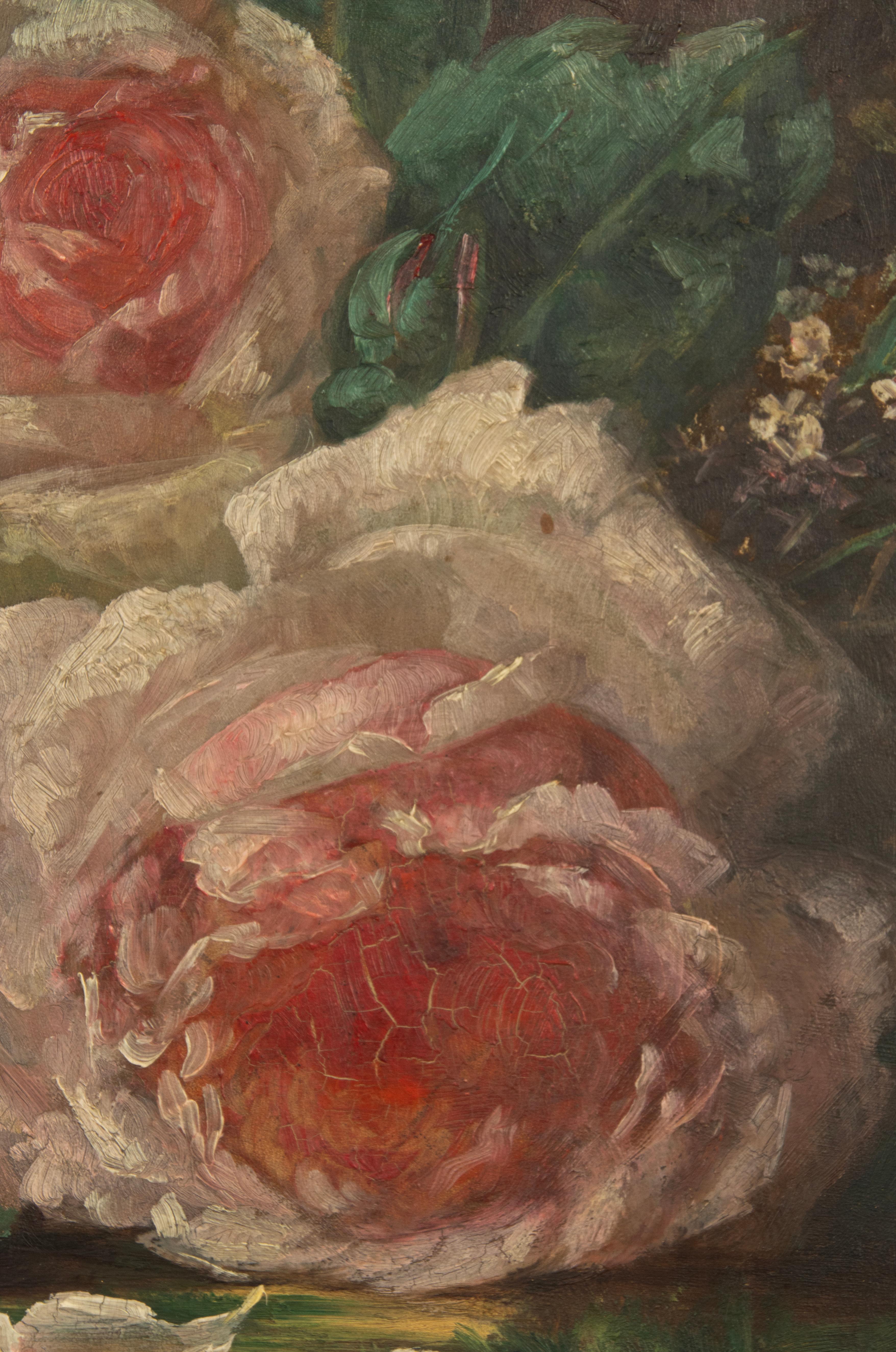 Pittura antica - Natura morta floreale Rose rosa - di Marie Verhas - 1891 in vendita 1