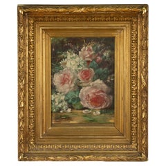 Pintura Antigua - Naturaleza Muerta Floral Rosas Rosas - por Marie Verhas - 1891