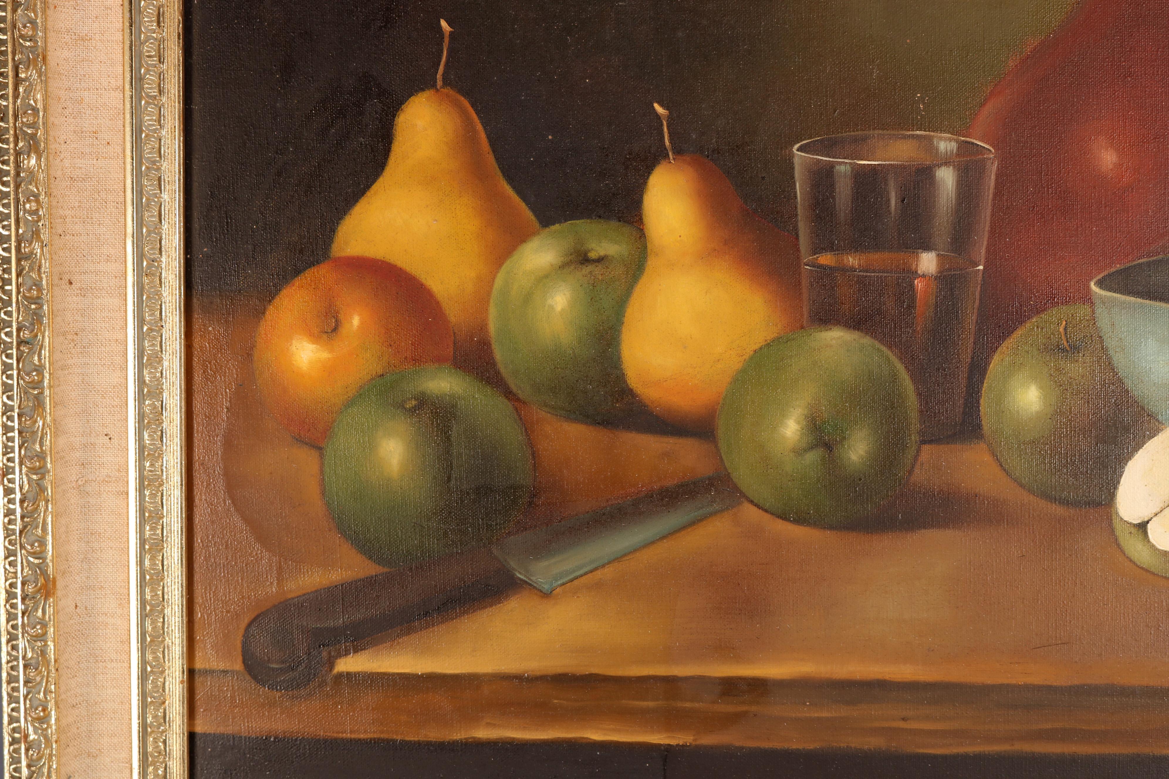 European Antique Painting, Fruit Still Life Oil on Canvas, Artist Signed, circa 1920