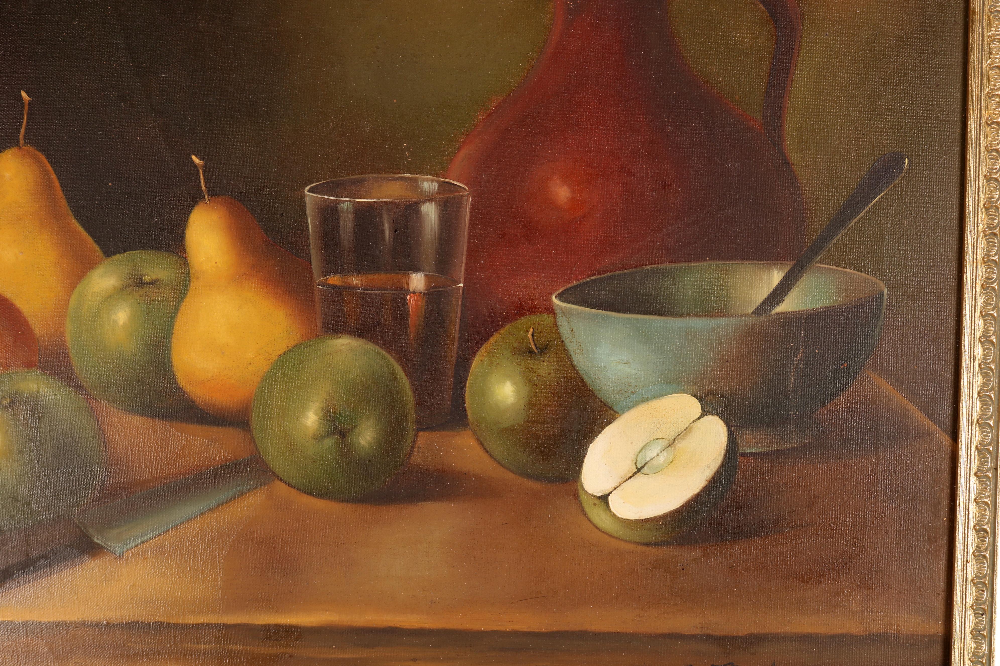 Hand-Painted Antique Painting, Fruit Still Life Oil on Canvas, Artist Signed, circa 1920