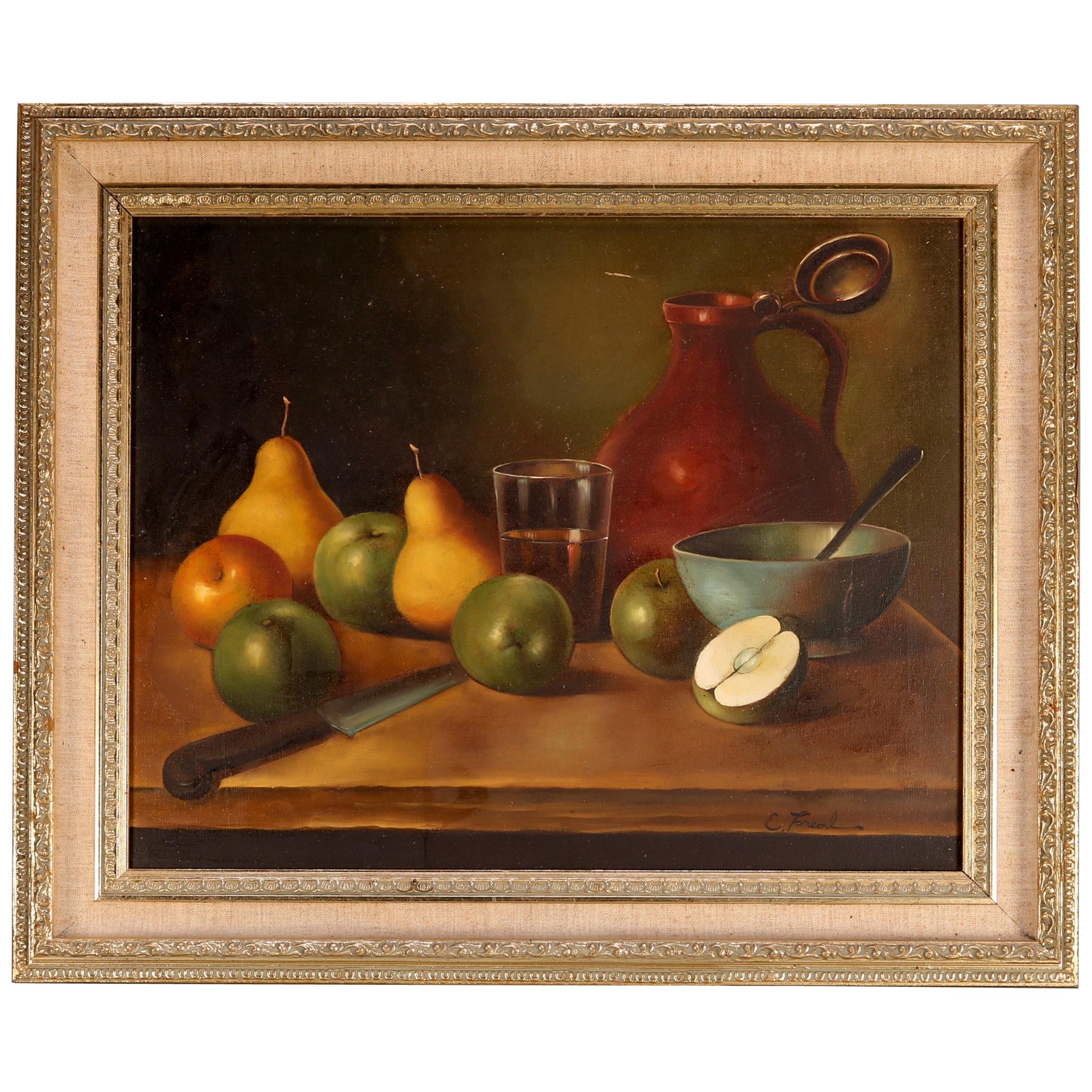 Antique Painting, Fruit Still Life Oil on Canvas, Artist Signed, circa 1920