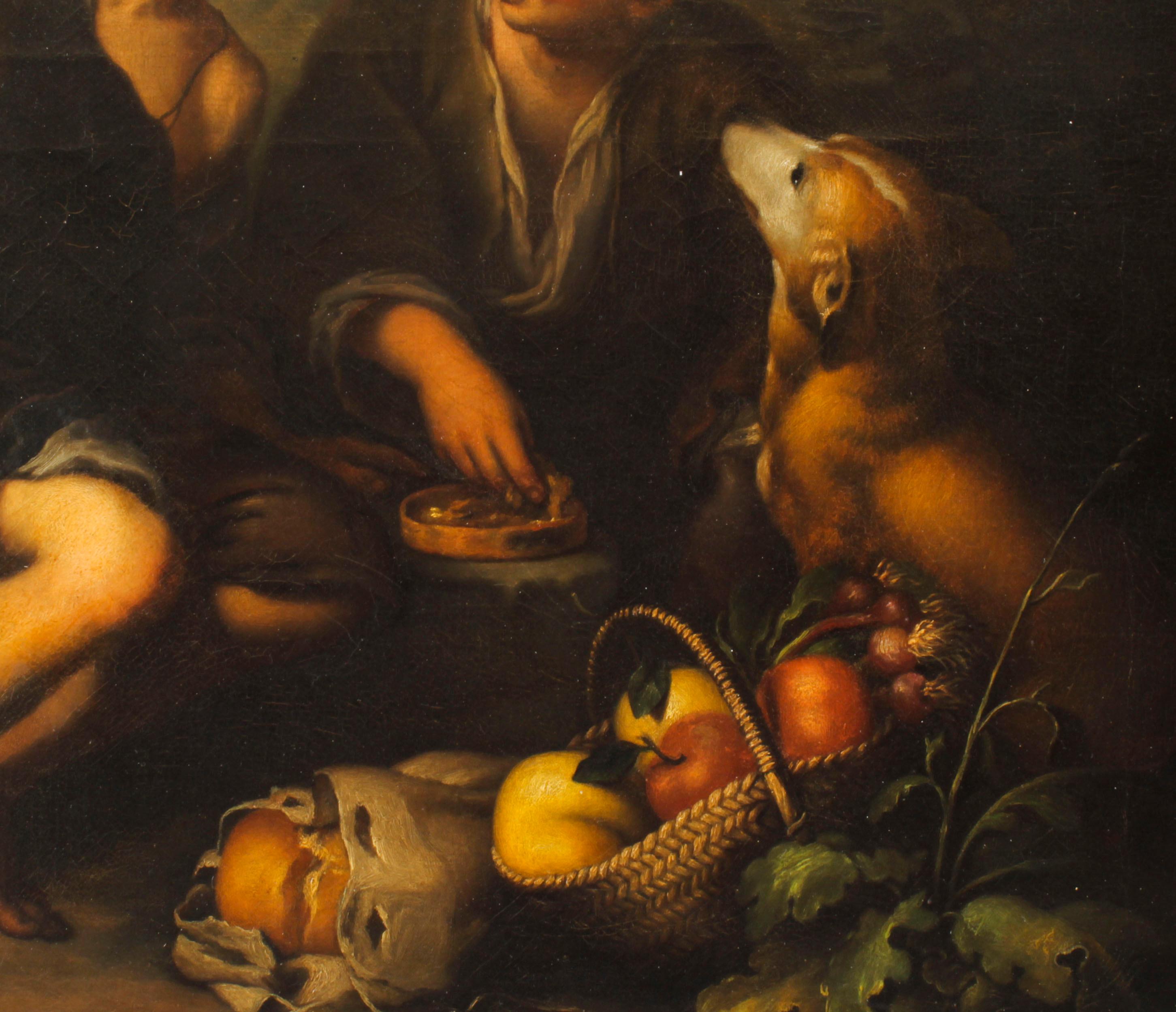 Spanish Antique Painting Grape and Melon Eaters After Bartolome' Murillo 18th C For Sale