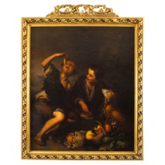 Antique Painting Grape and Melon Eaters After Bartolome'' Murillo 18th C