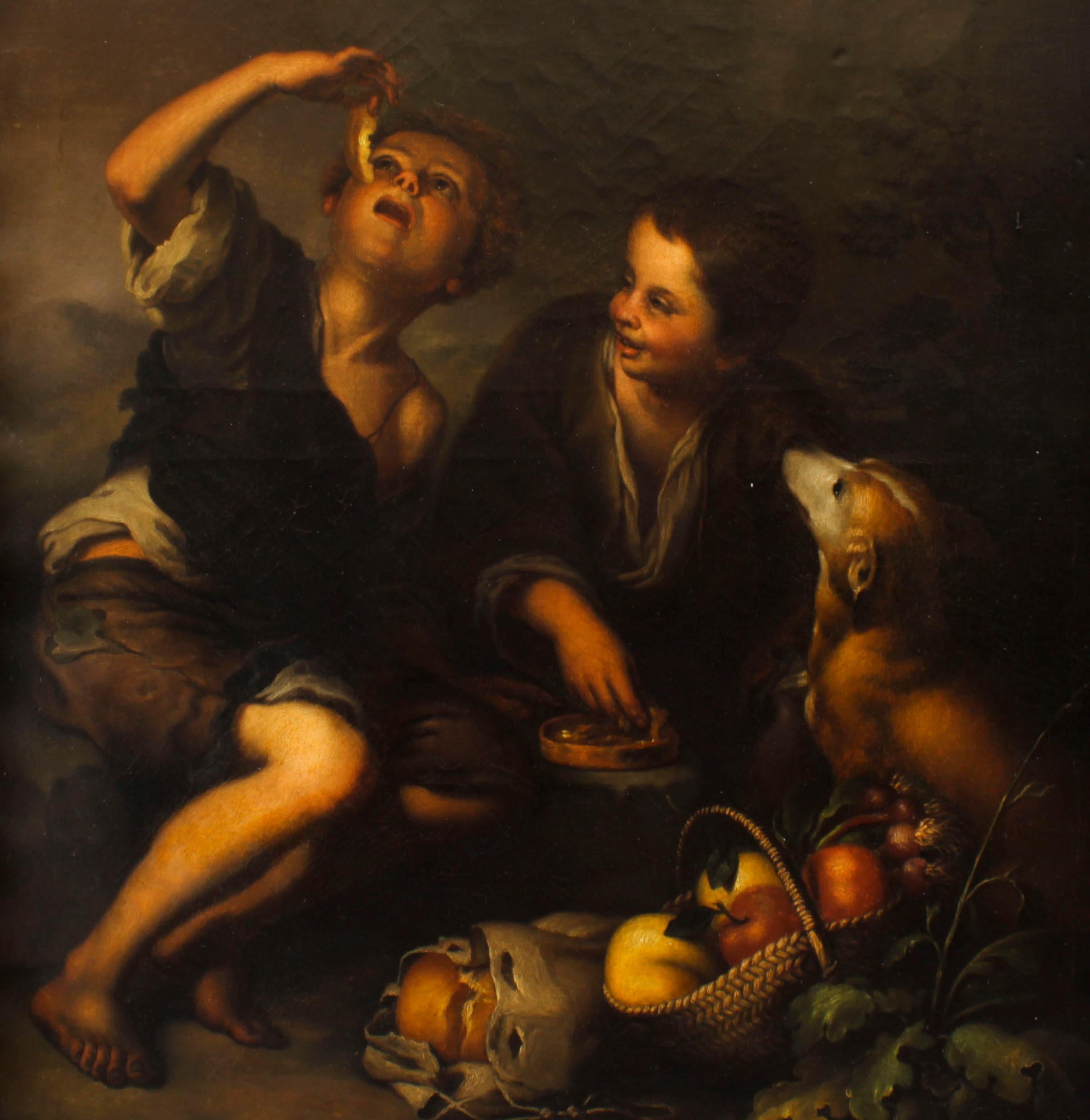 Barocco Pittura antica Mangiatori di uva e melone dopo Bartolome' Murillo 18° secolo in vendita