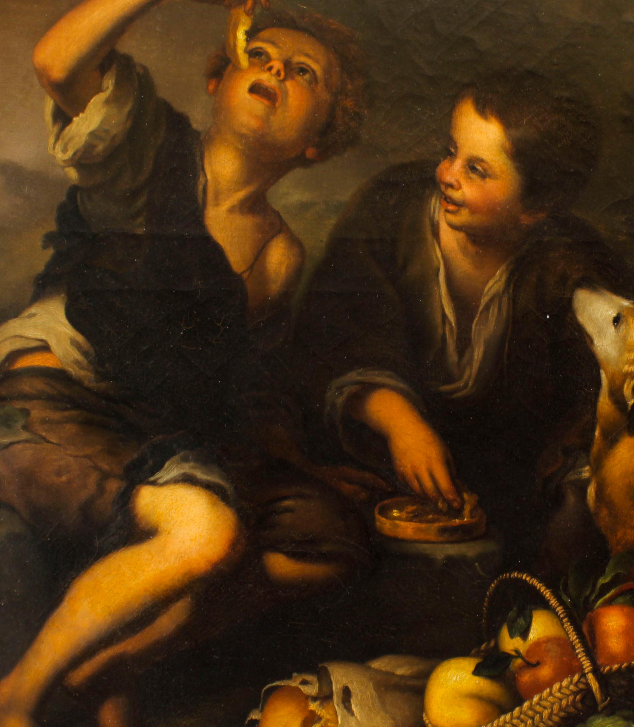 Spagnolo Pittura antica Mangiatori di uva e melone dopo Bartolome' Murillo 18° secolo in vendita