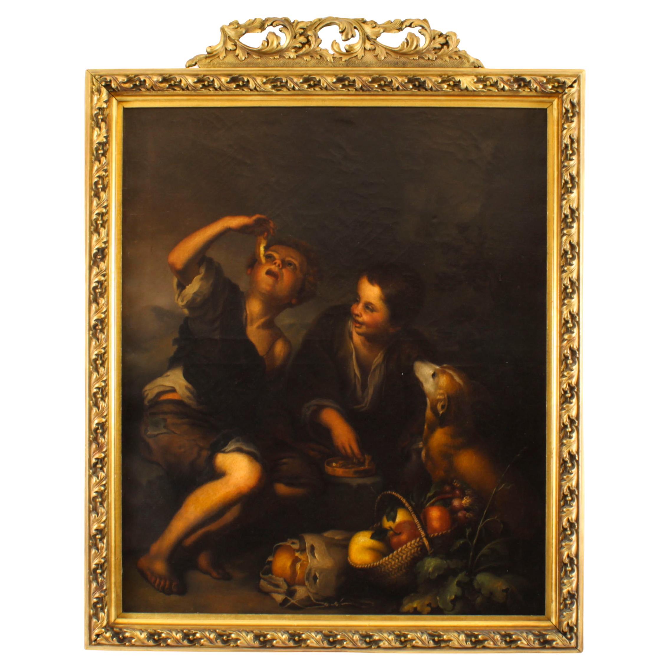 Pittura antica Mangiatori di uva e melone dopo Bartolome' Murillo 18° secolo