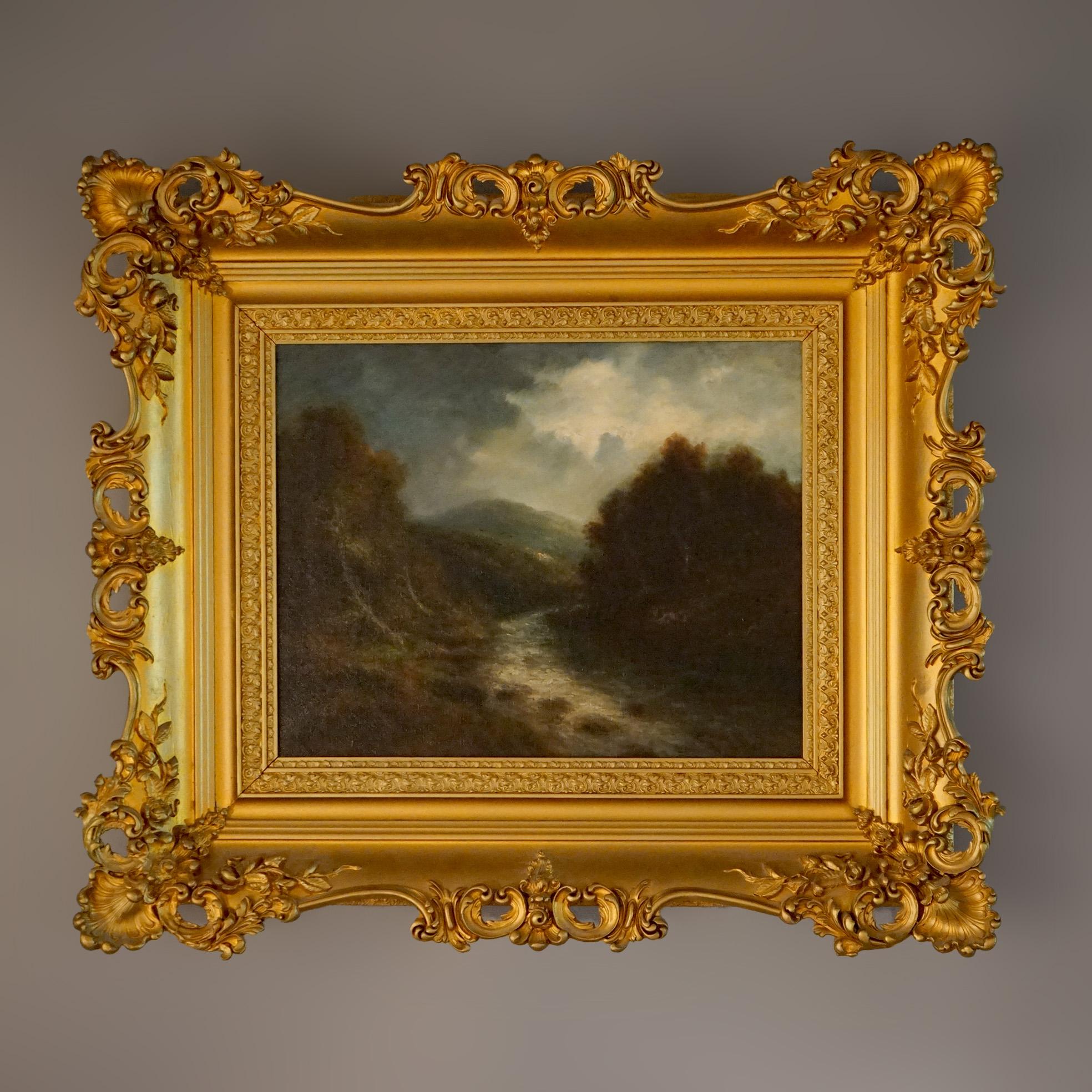 Hand-Painted Antique Painting, Hudson River School Landscape by T.B.Griffin 19thC