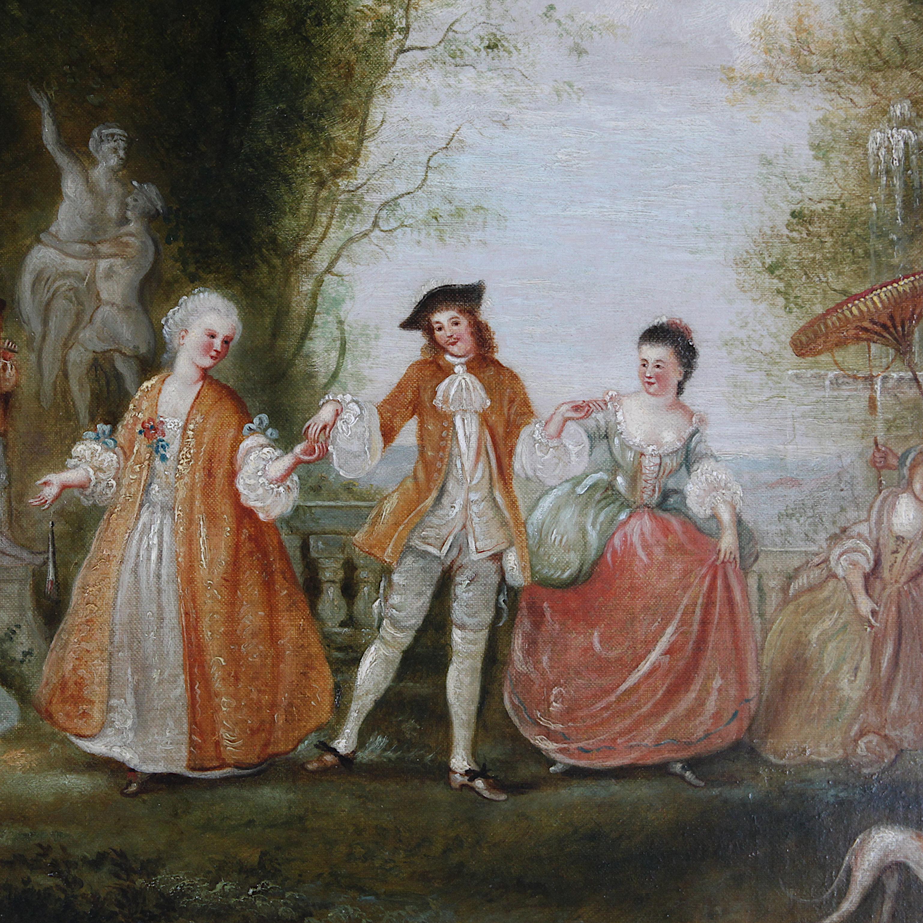 French Antique Painting in the Manner of Antoine Watteau