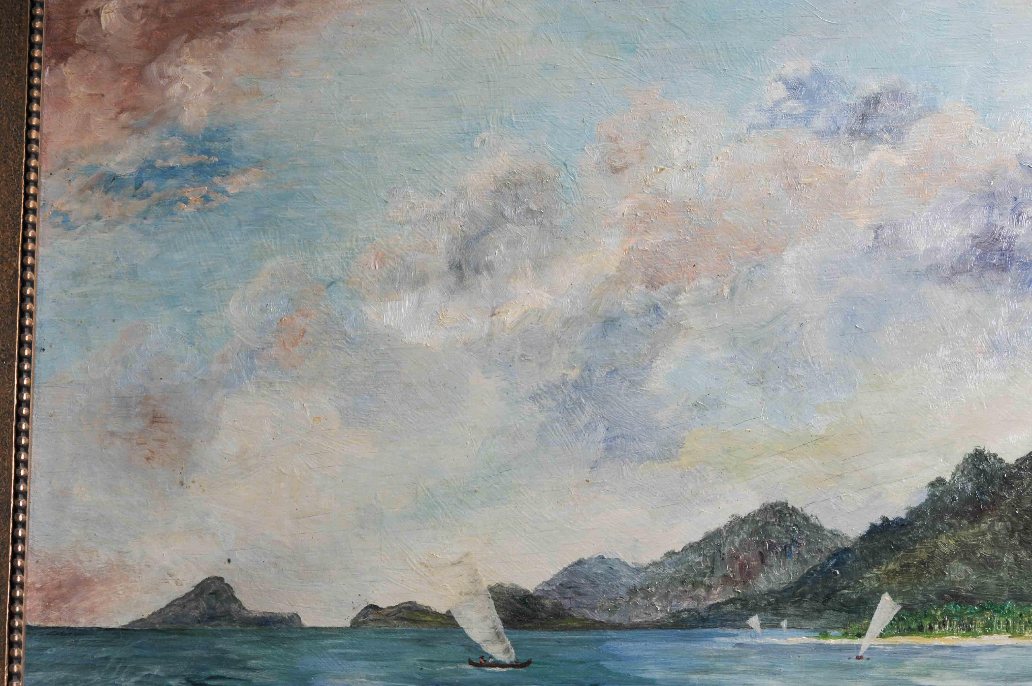 Antique Painting Indonesia 1931 Sumatra Telok betong Sea Landscape Van Zengen For Sale 1